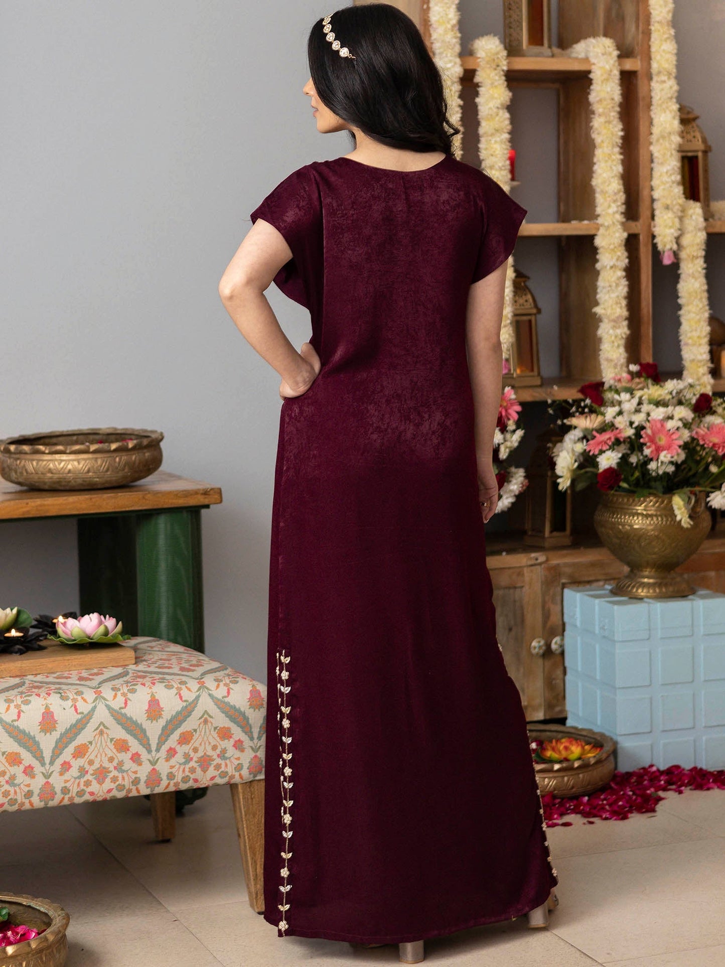 Burgundy Apricot kaftan Dress