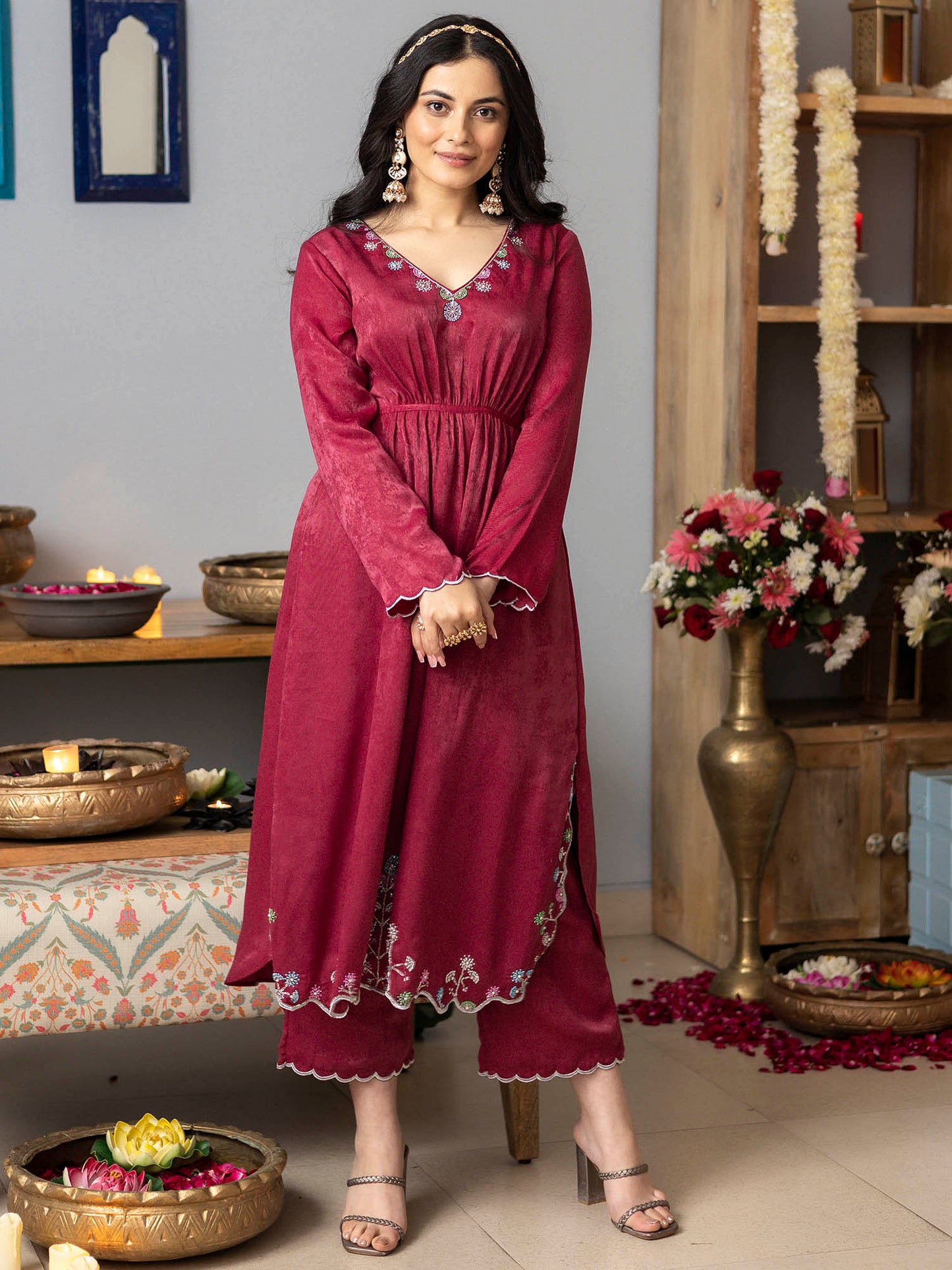 Rose Pink Apricot Kurta Set