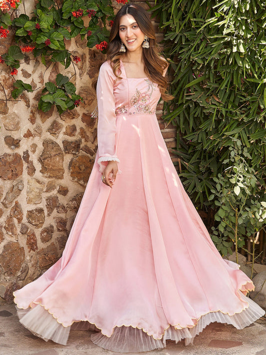 PEACH HAND EMBROIDERED GOWN