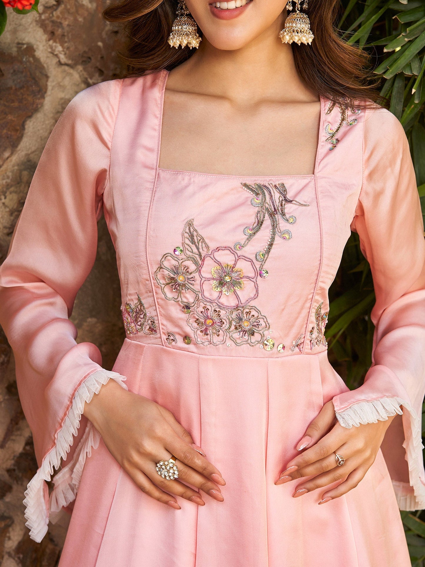 PEACH HAND EMBROIDERED GOWN