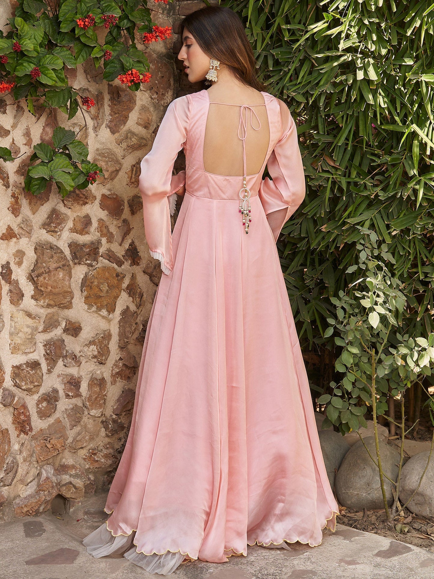 PEACH HAND EMBROIDERED GOWN