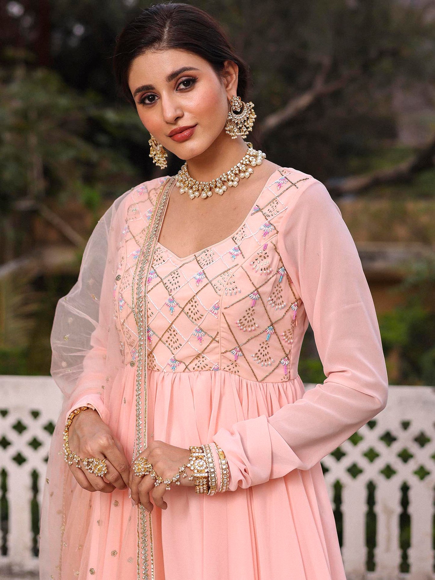 PINK MUKAISH ANARKALI SET
