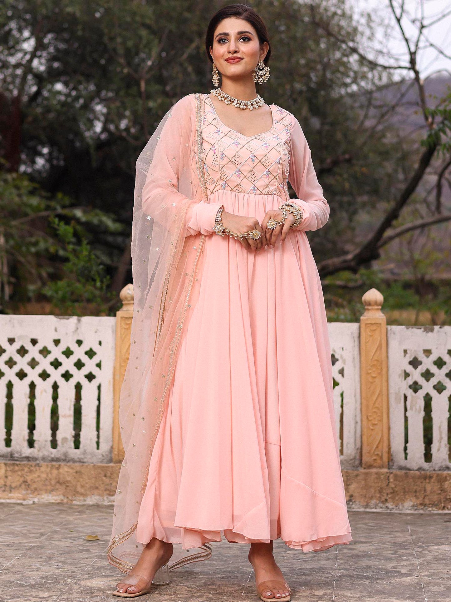 PINK MUKAISH ANARKALI SET