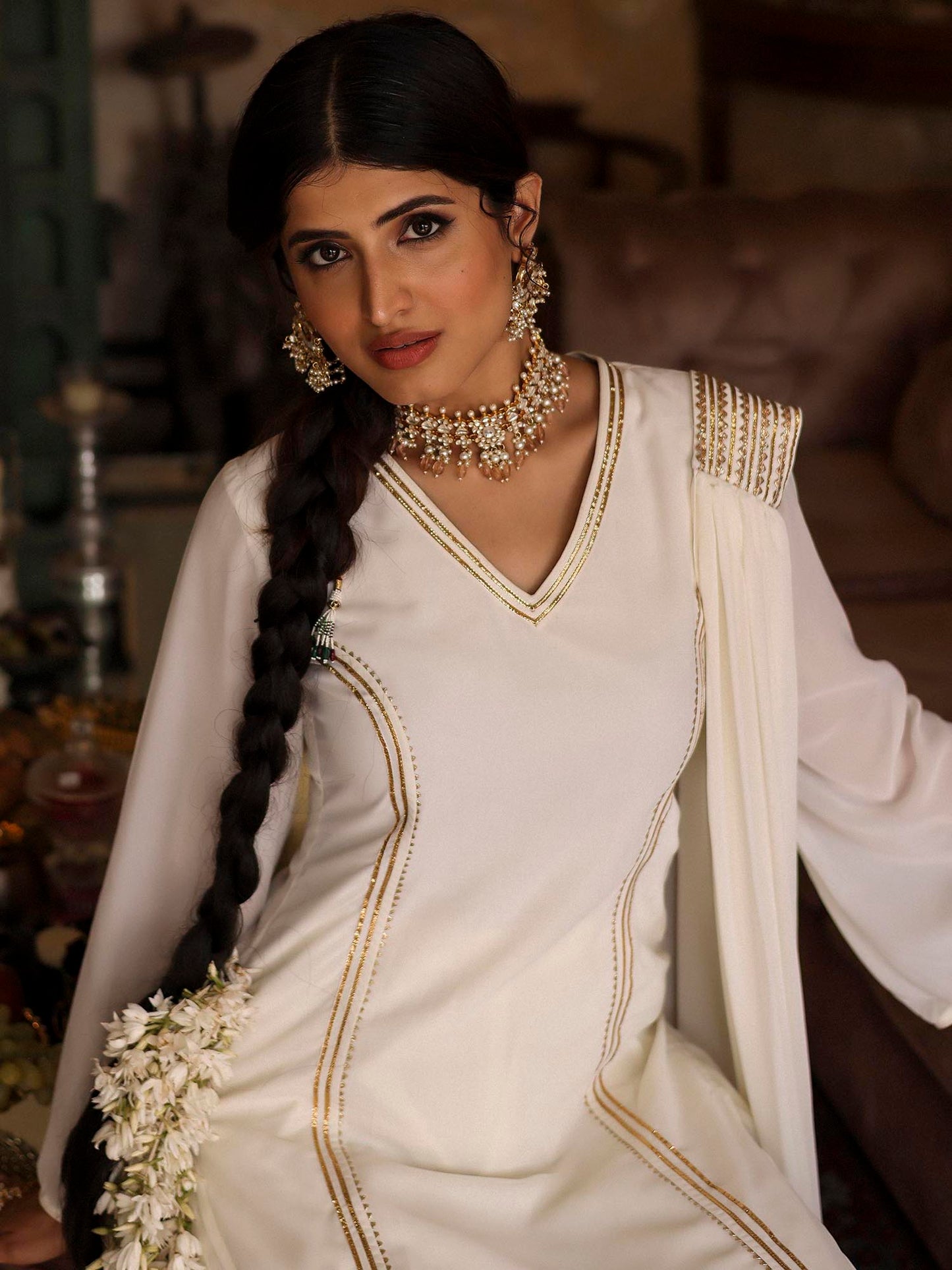 OFF WHITE KURTA SHARARA SET