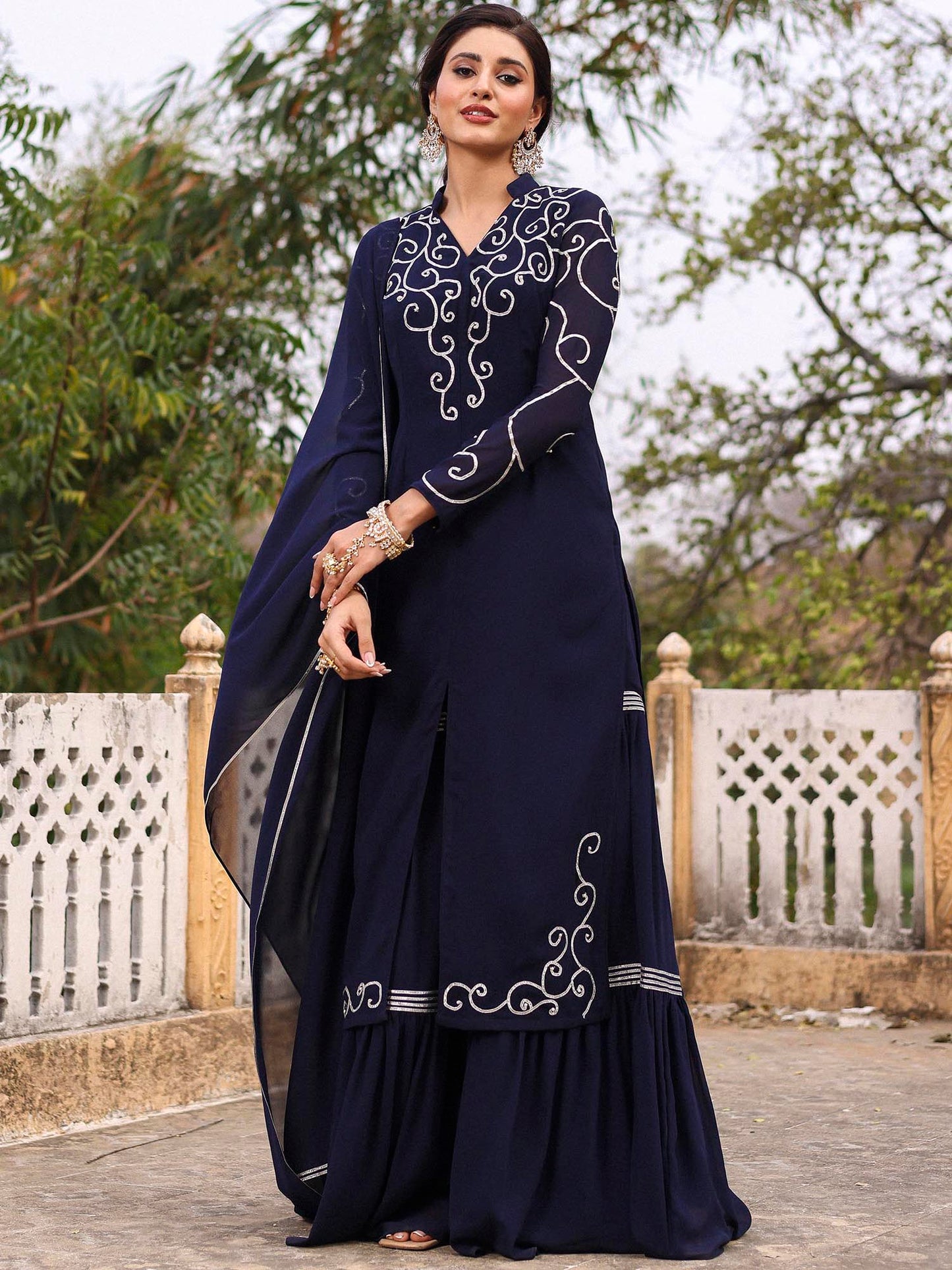 NAVY BLUE KURTA SHARARA SET