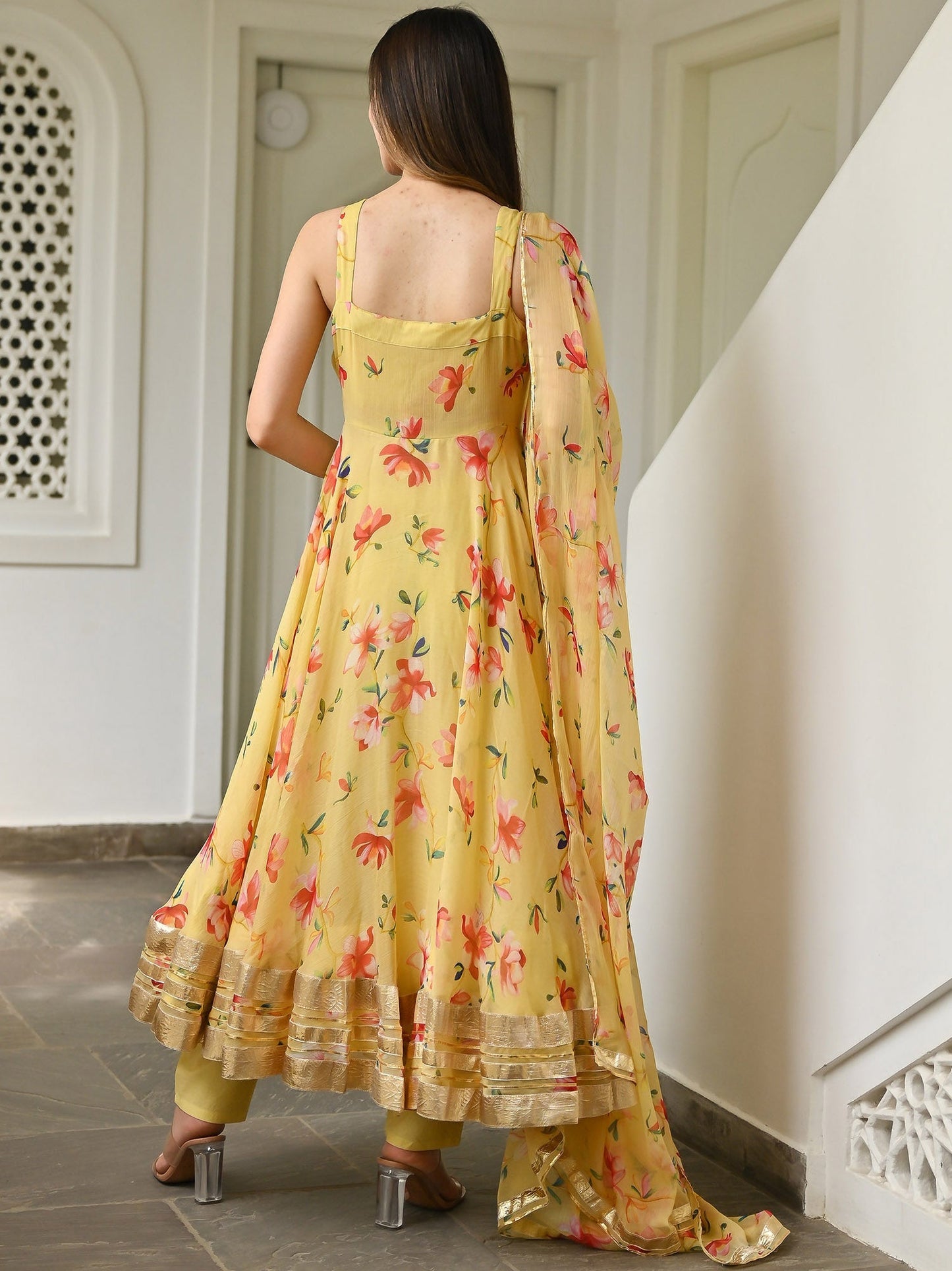 Yellow Printed Anarkali
