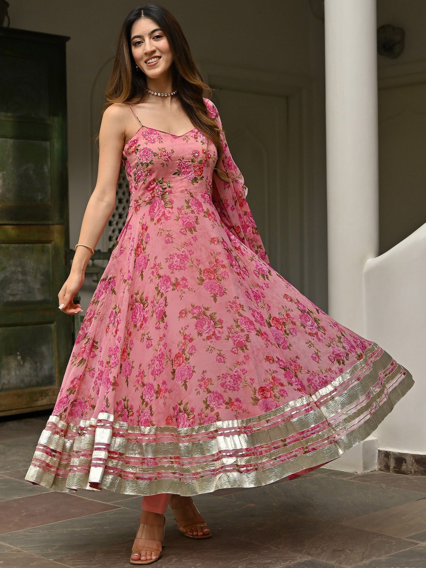 Pink Printed Anarkali