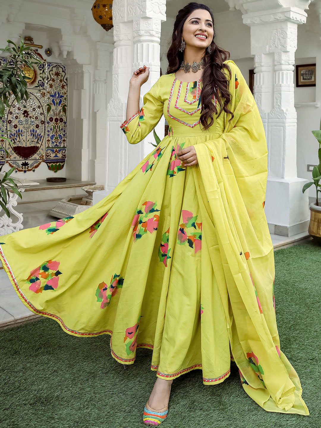 Green Anarkali Brush Suit Set