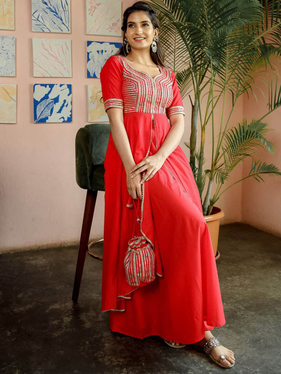 Red Kurta Palazzo Cotton Set