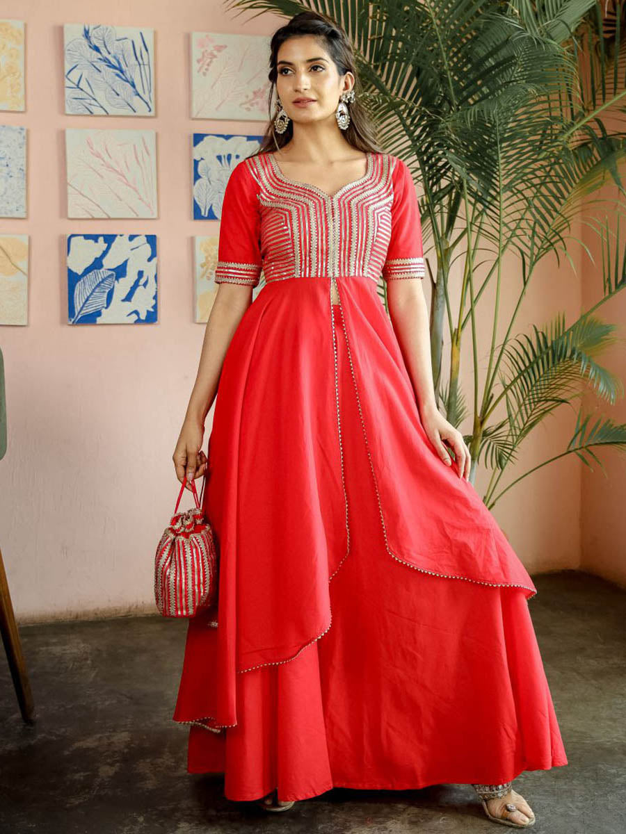 Red Kurta Palazzo Cotton Set