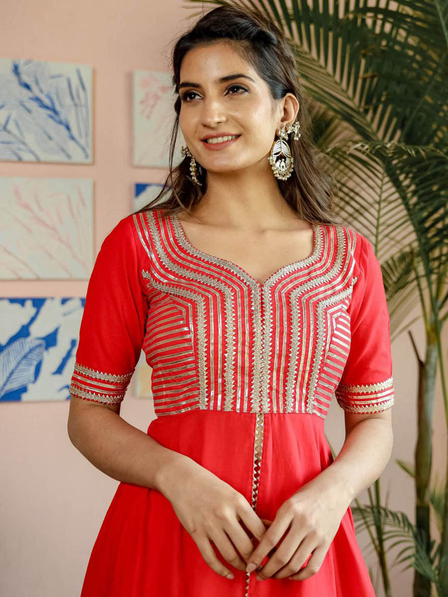 Red Kurta Palazzo Cotton Set