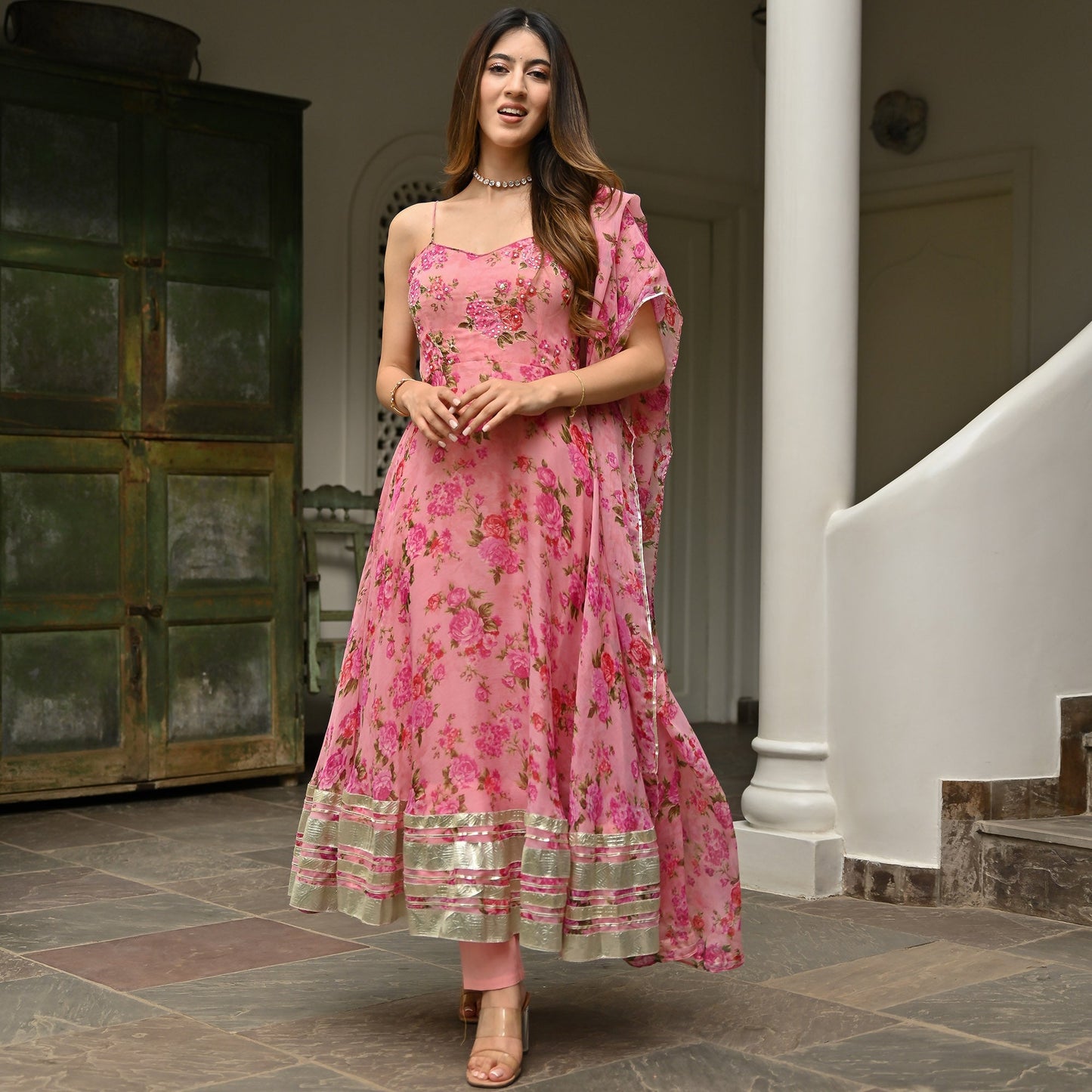 Pink Printed Anarkali