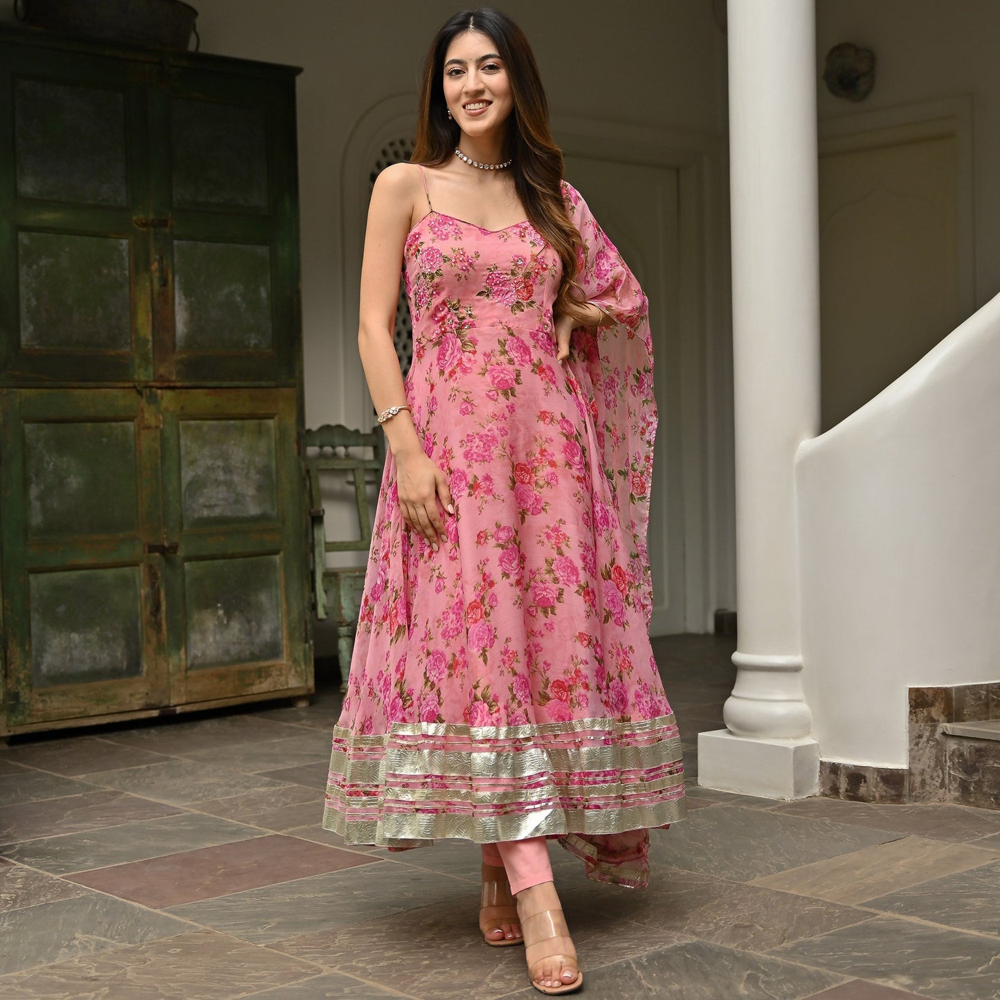 Pink Printed Anarkali