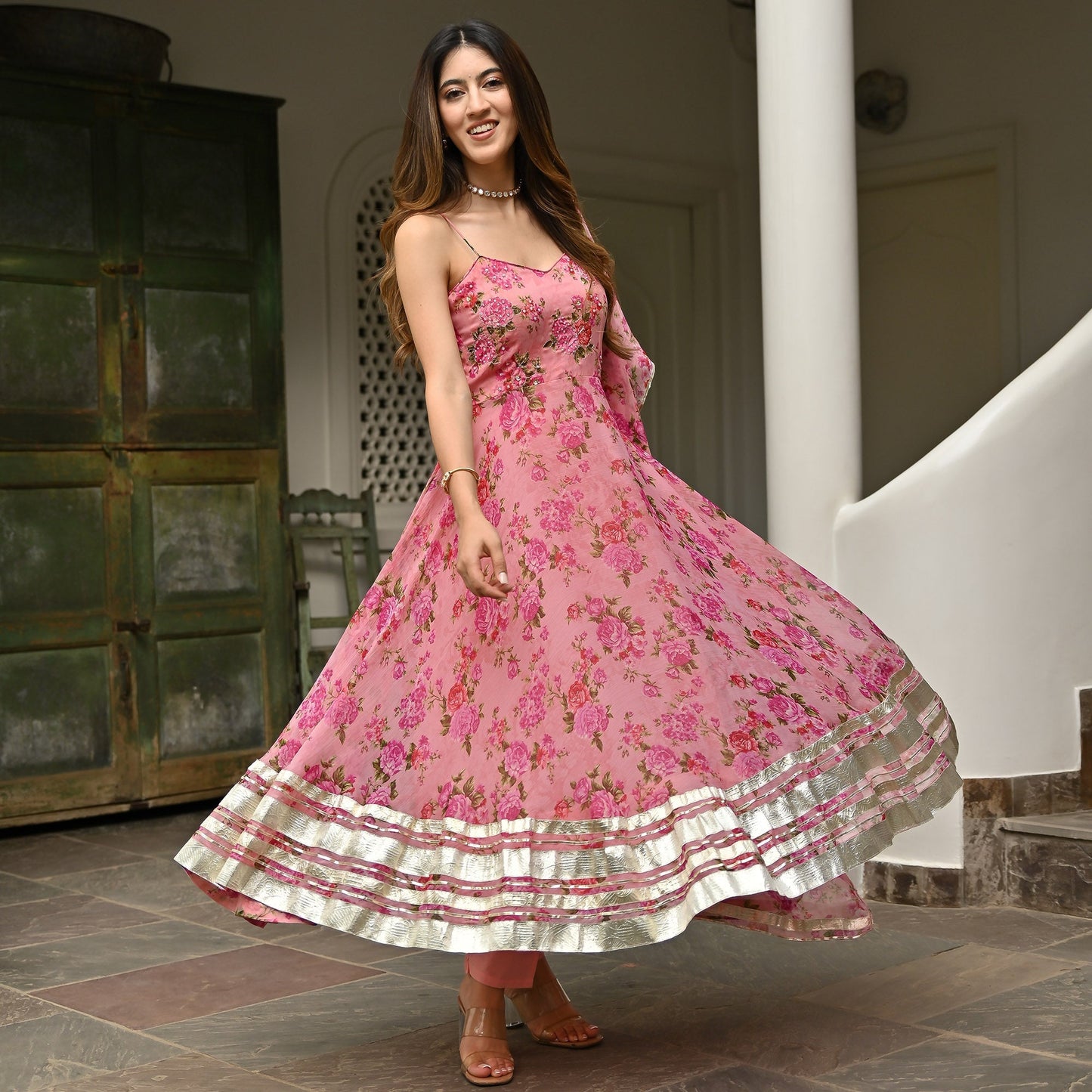 Pink Printed Anarkali