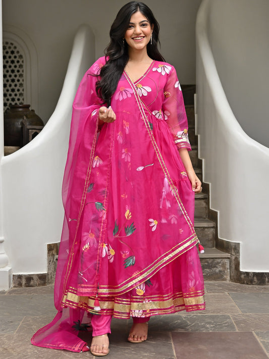 Magenta Handbrush Anarkali Set