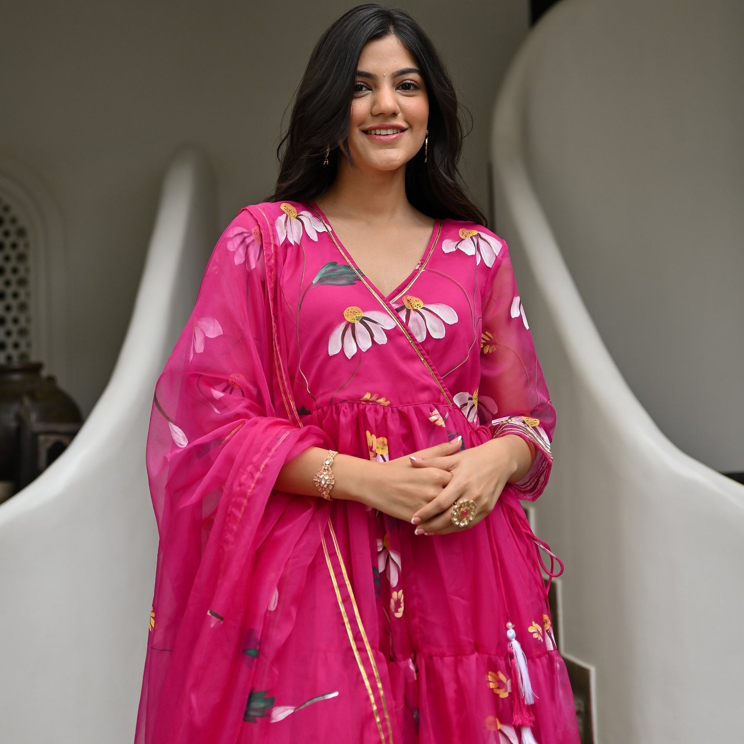 Magenta Handbrush Anarkali Set