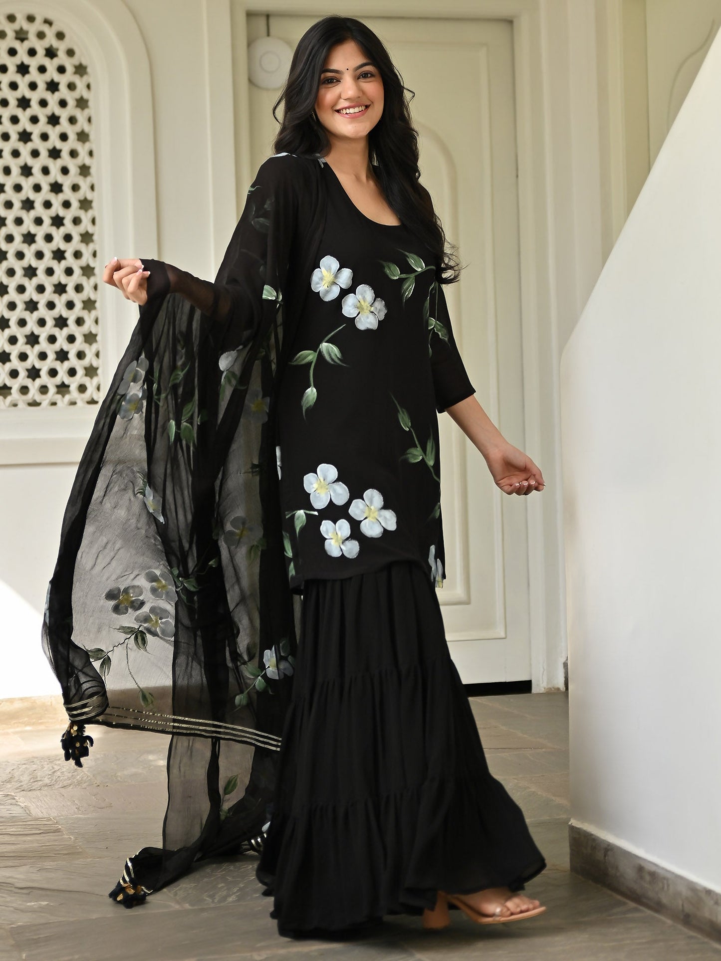 Black Handbrush Sharara Set