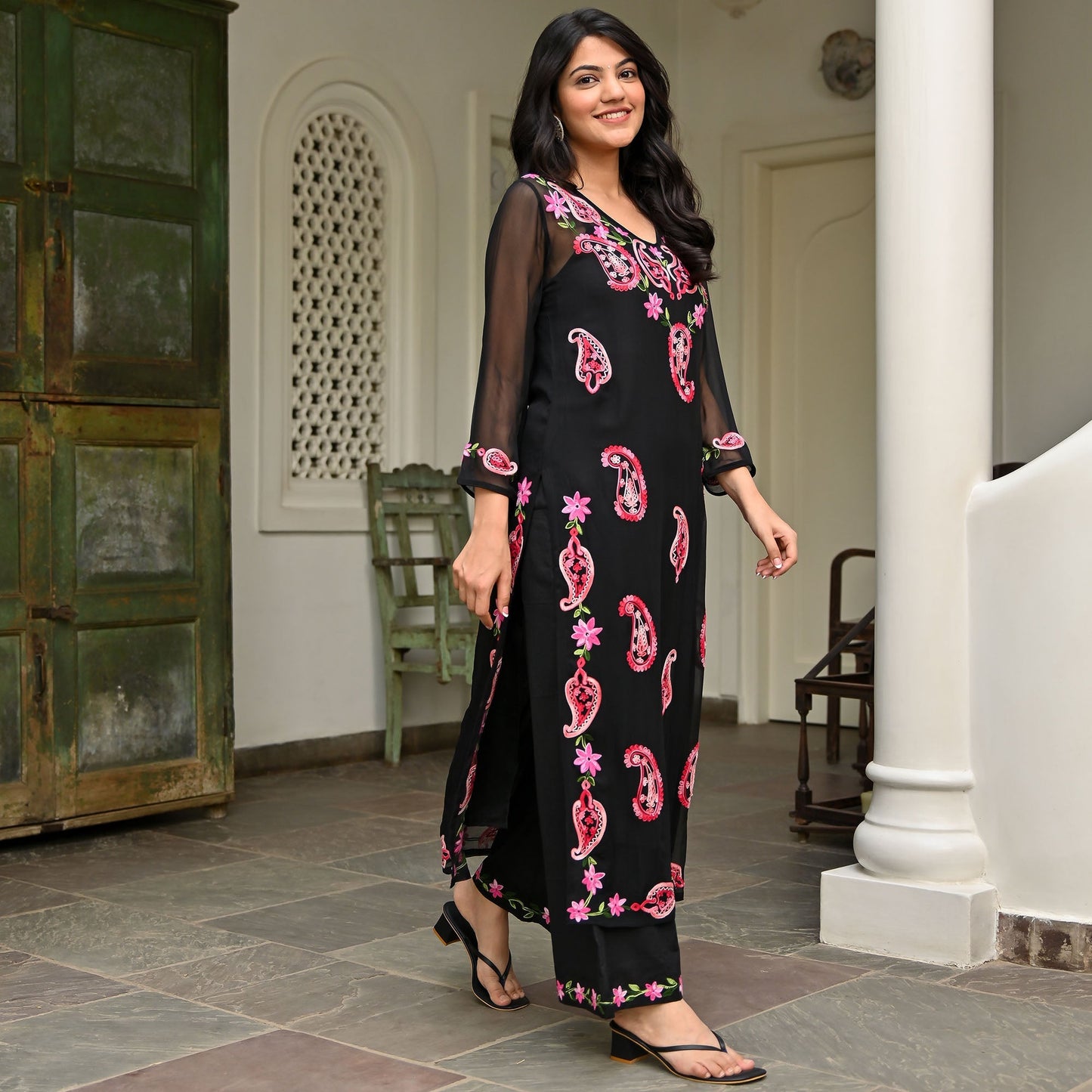 Black Georgette Embroidery Kurta Set