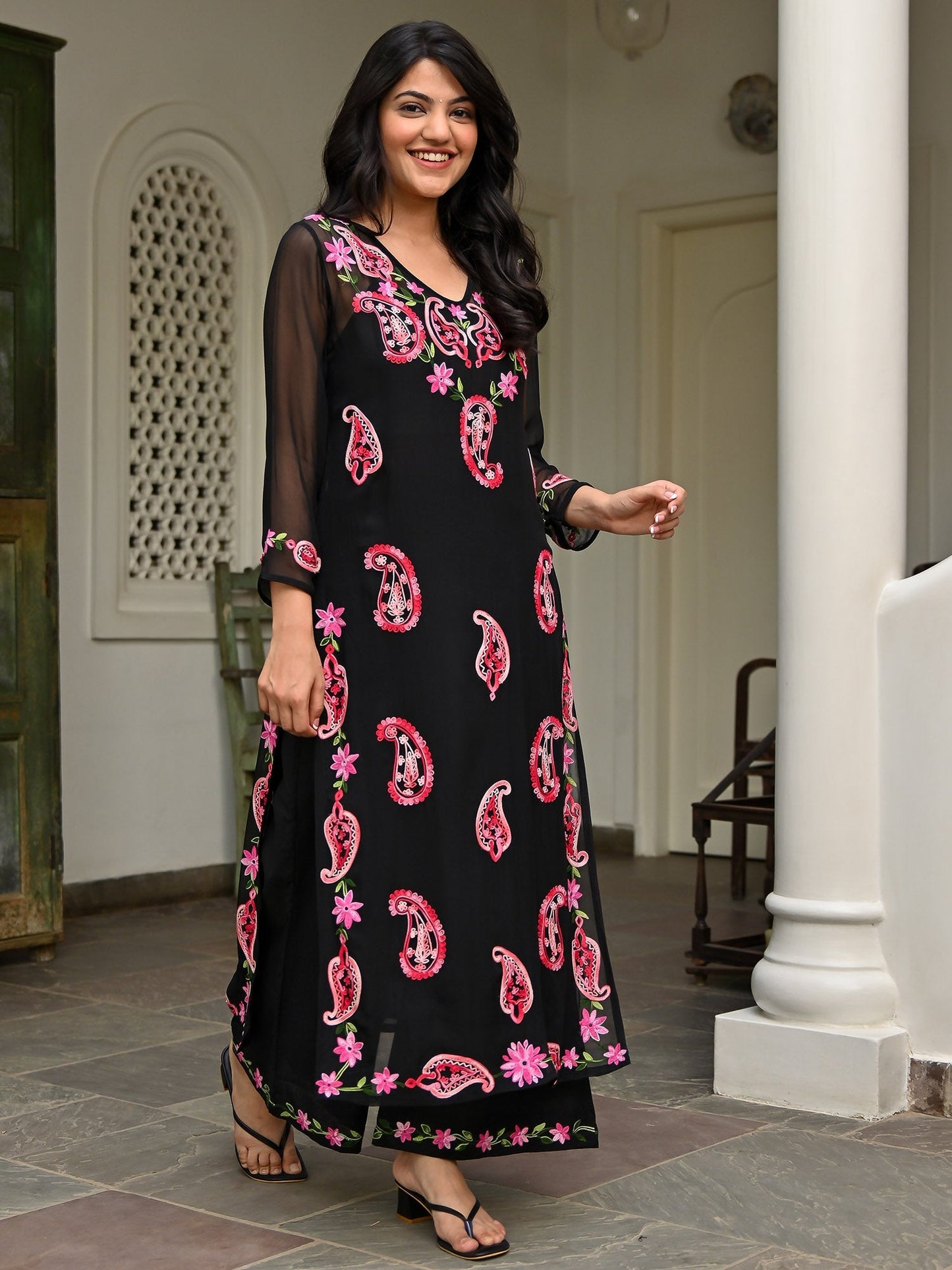 Black Georgette Embroidery Kurta Set
