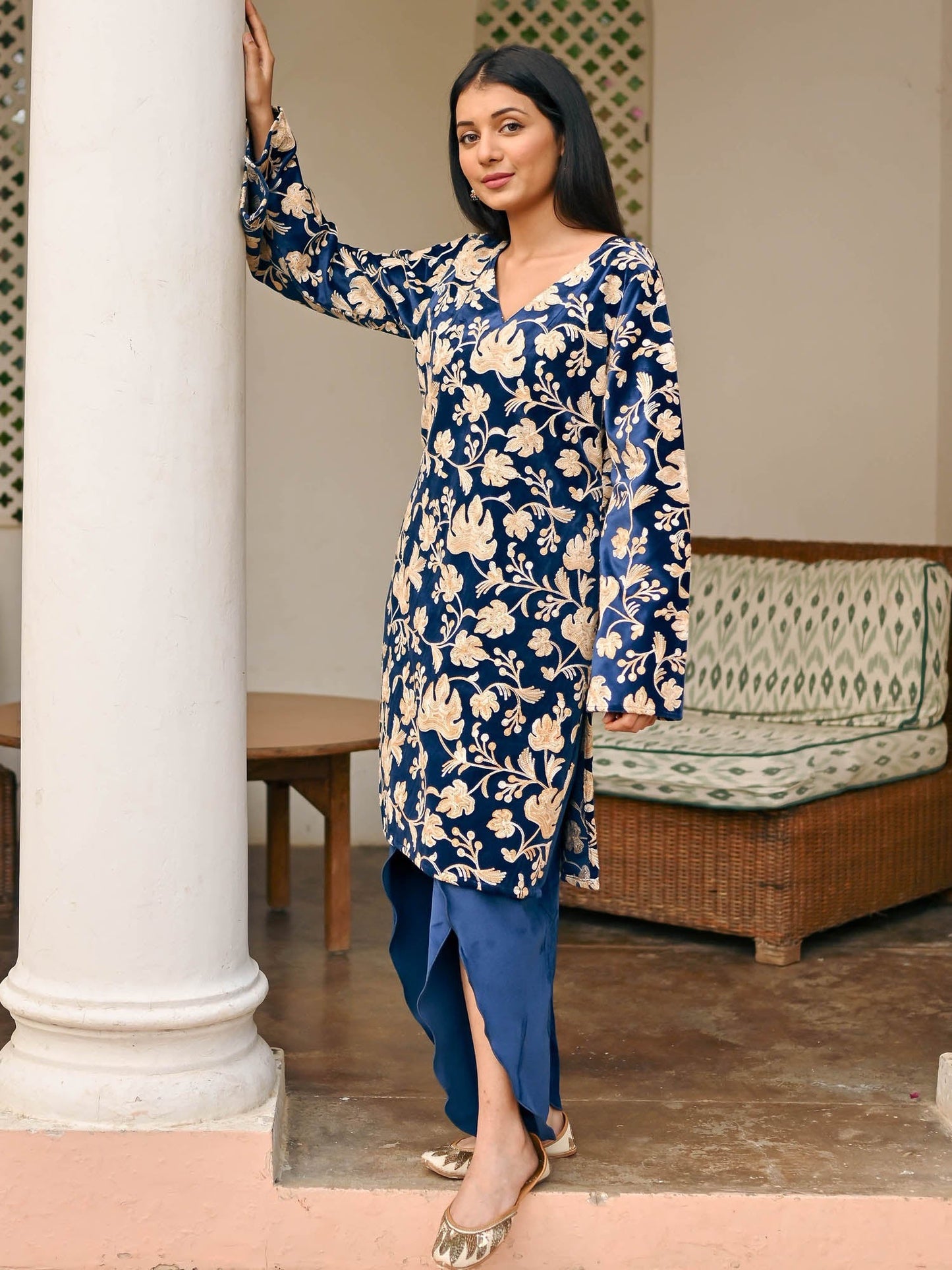 Blue Velvet Kurta Set