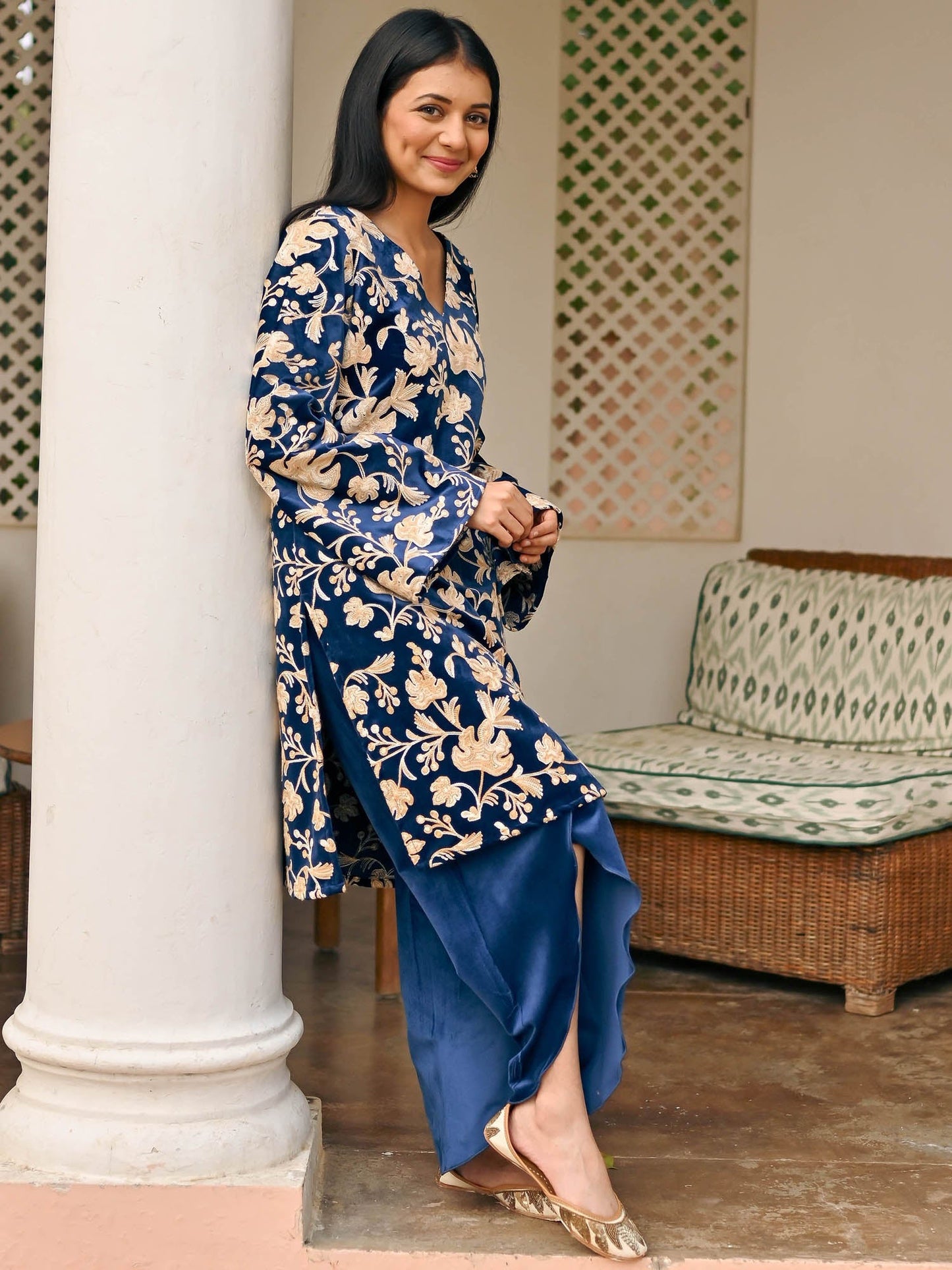 Blue Velvet Kurta Set