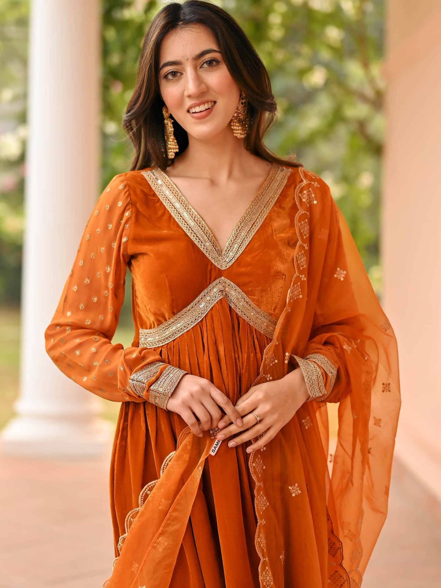 Yellow Velvet Anarkali Churidar Set