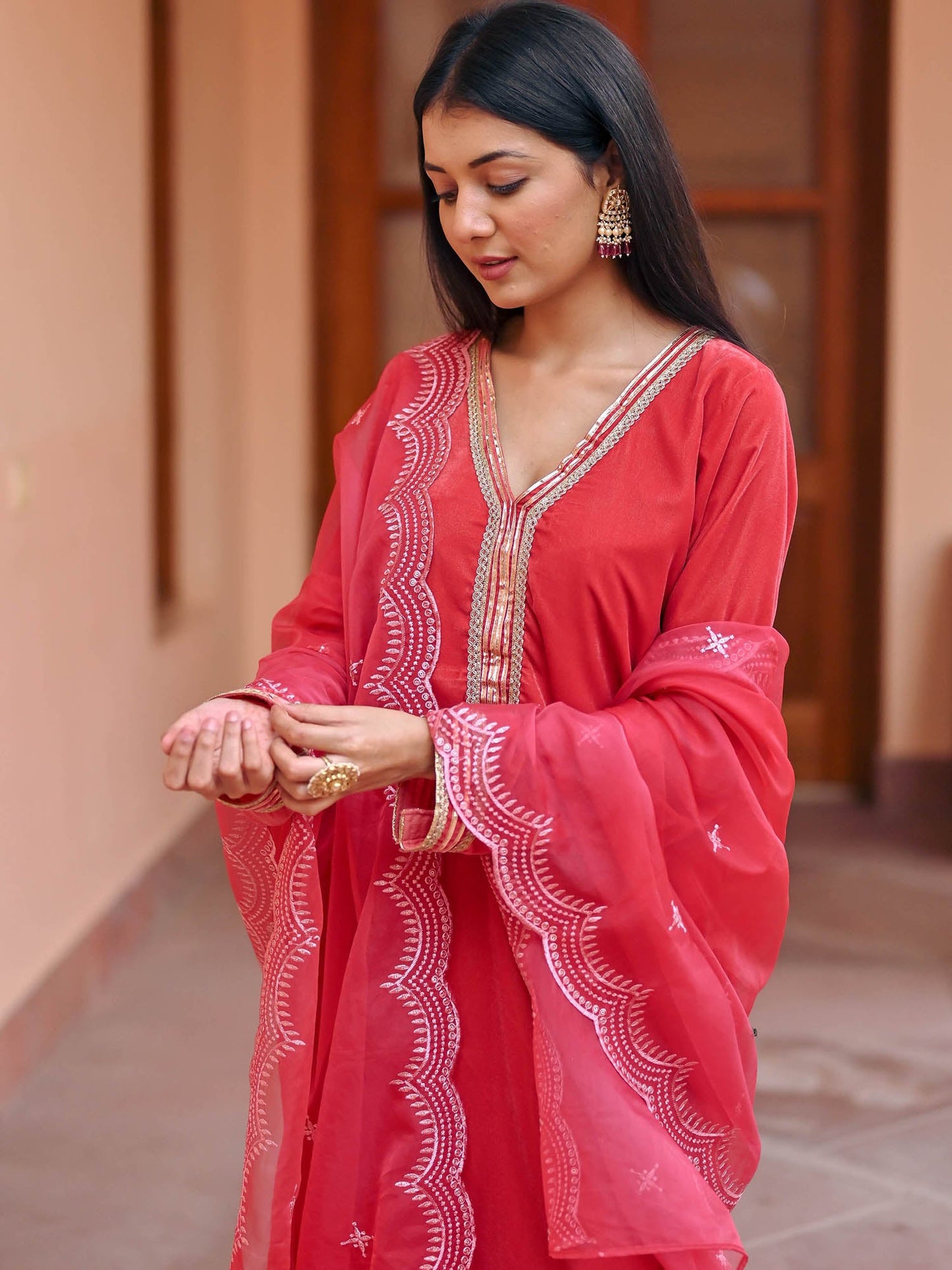 Brown Velvet Kurta Set