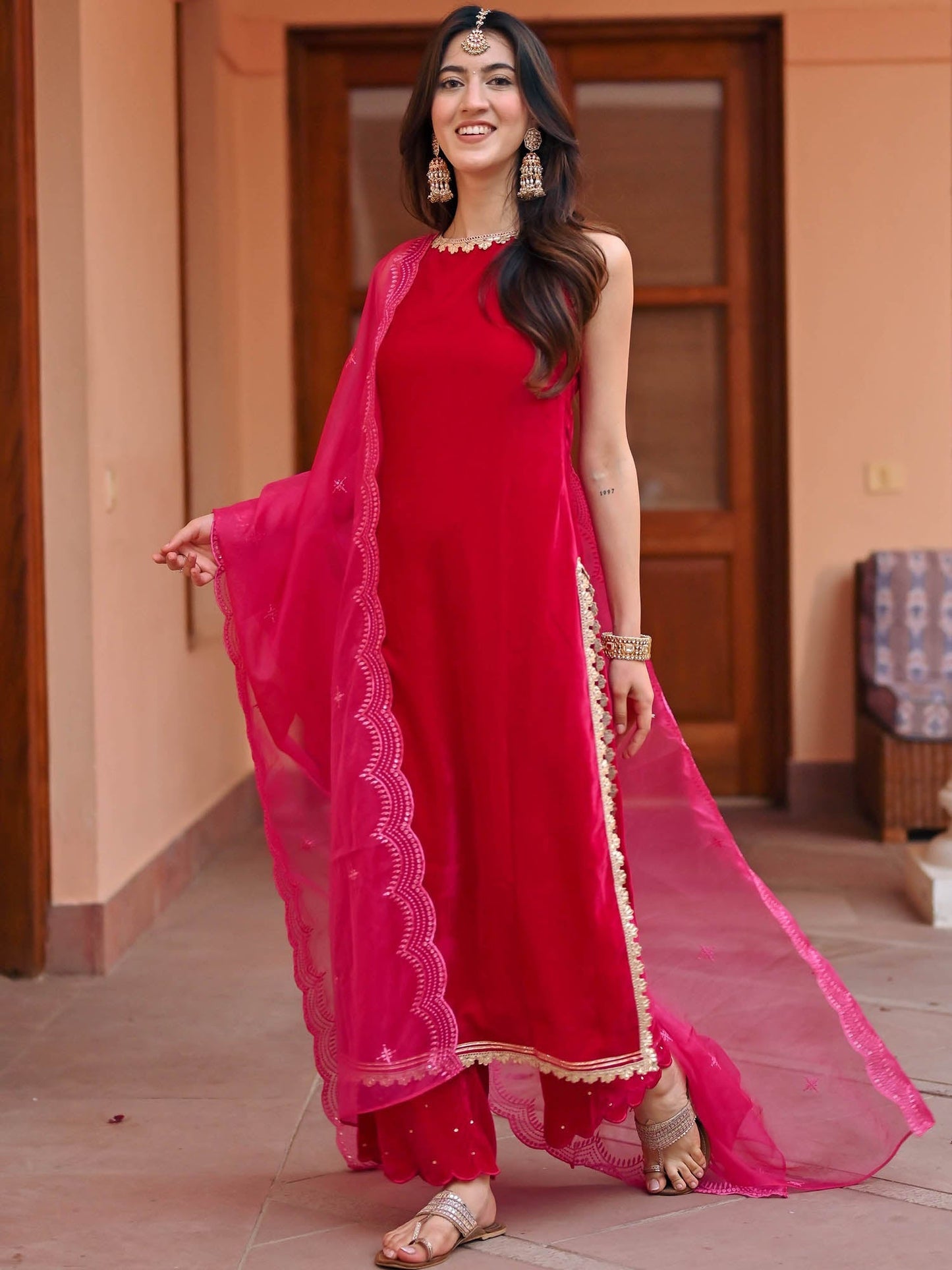 Pink Velvet Kurta Palazzo Set