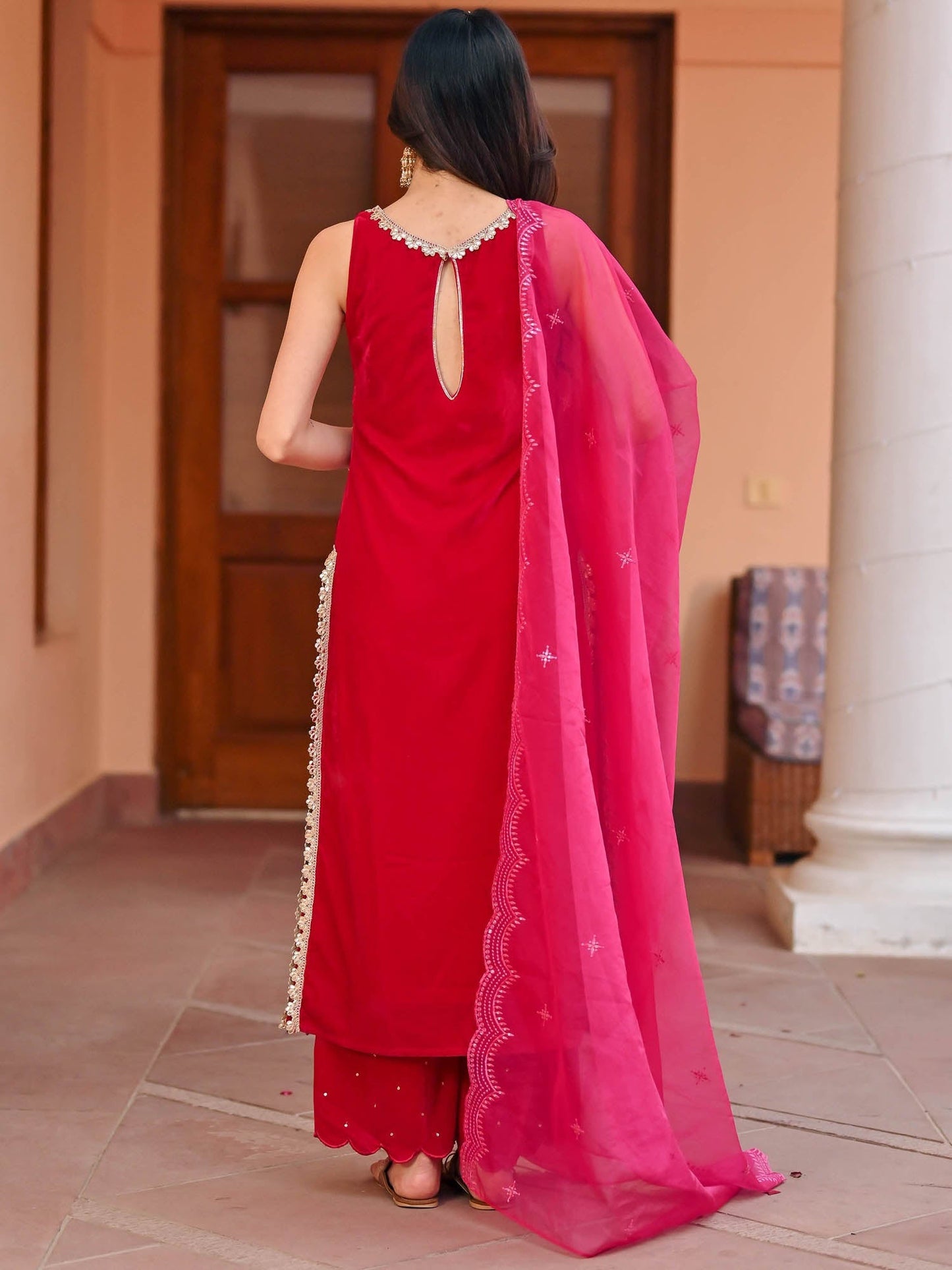 Pink Velvet Kurta Palazzo Set