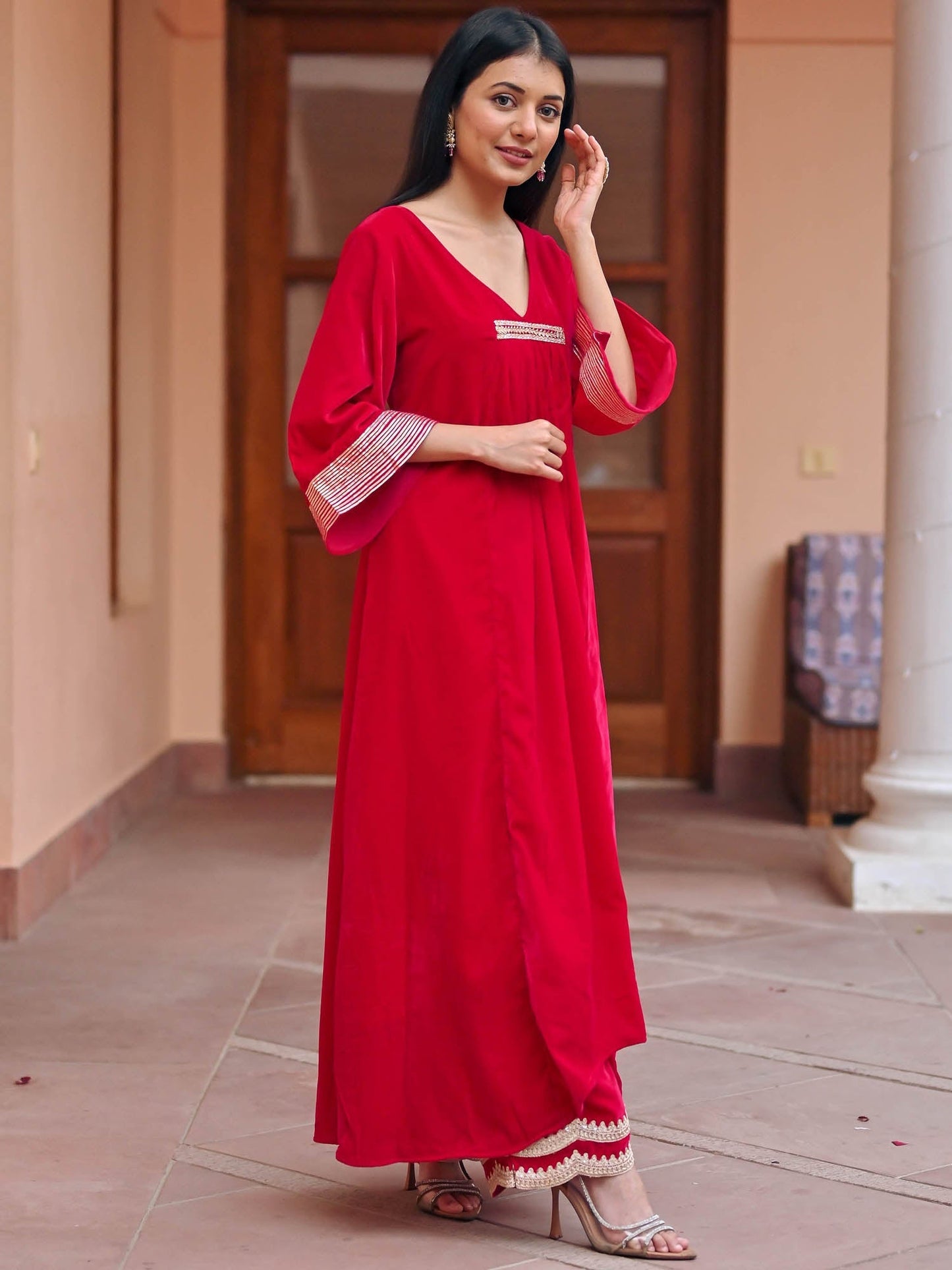 Red Velvet Kurta Set
