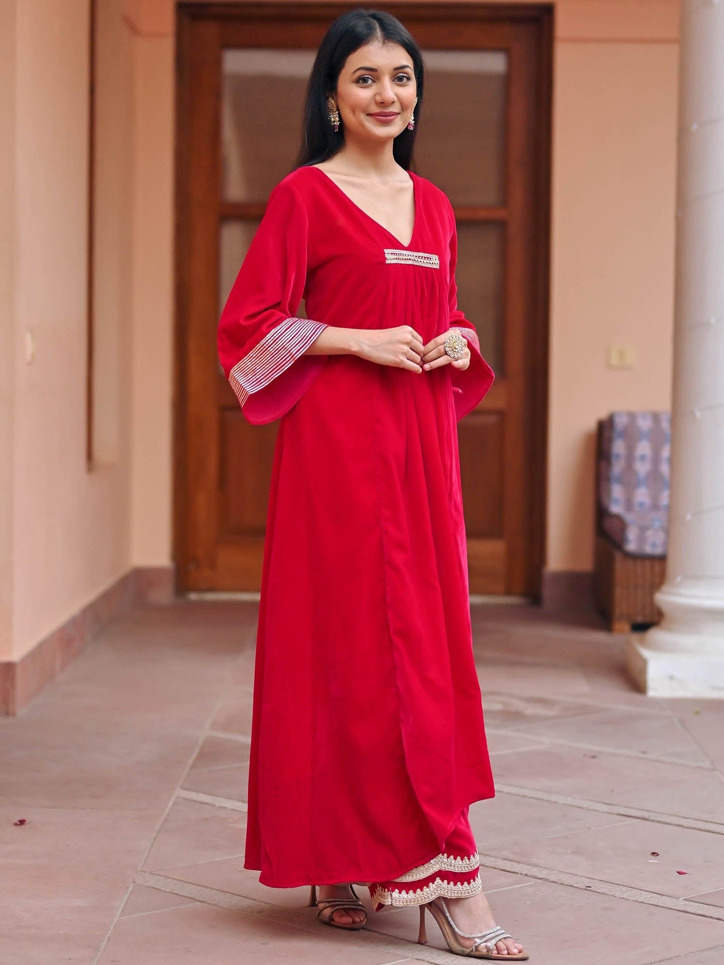 Red Velvet Kurta Set