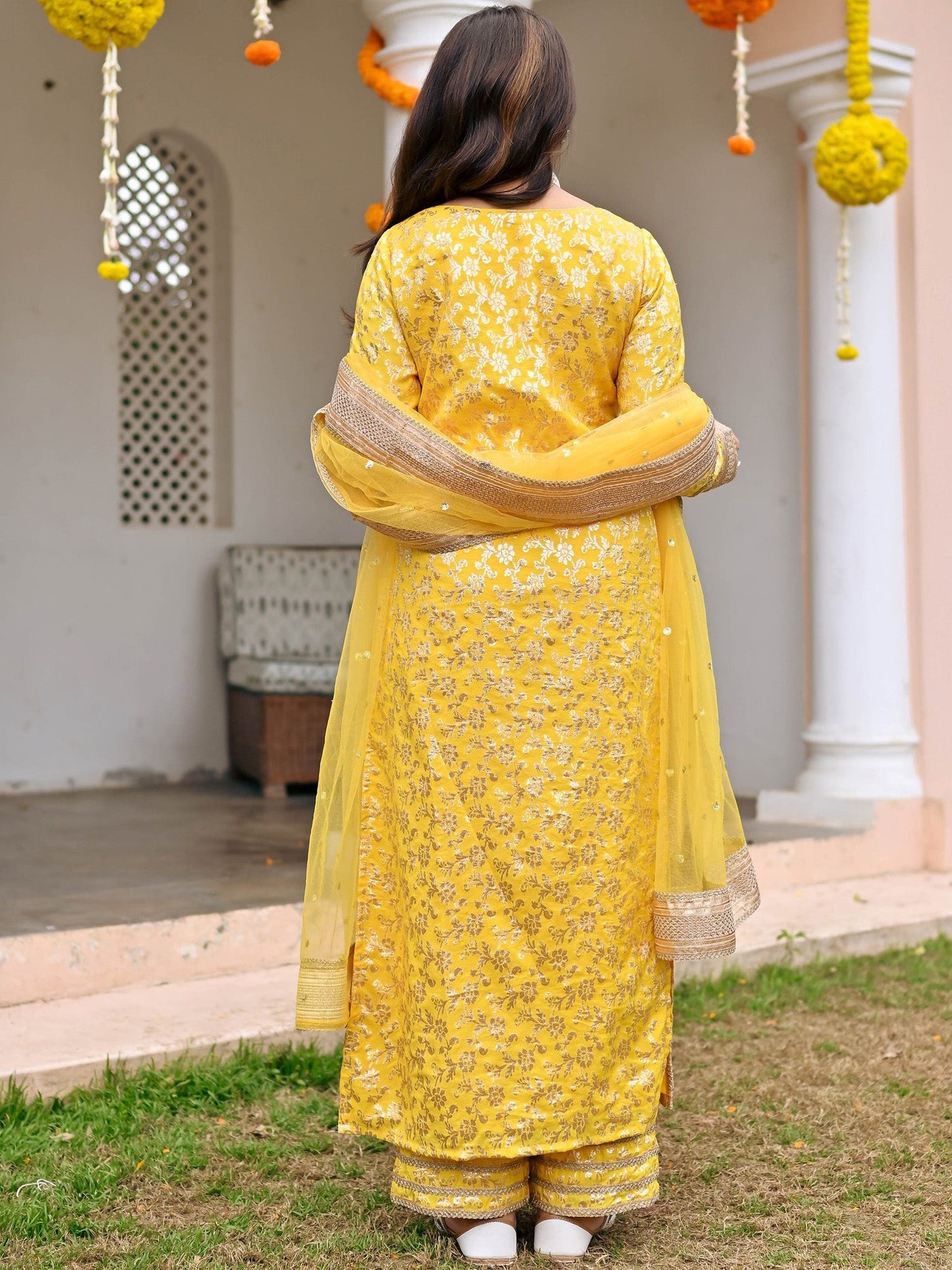 Yellow Jacquard Kurta Set