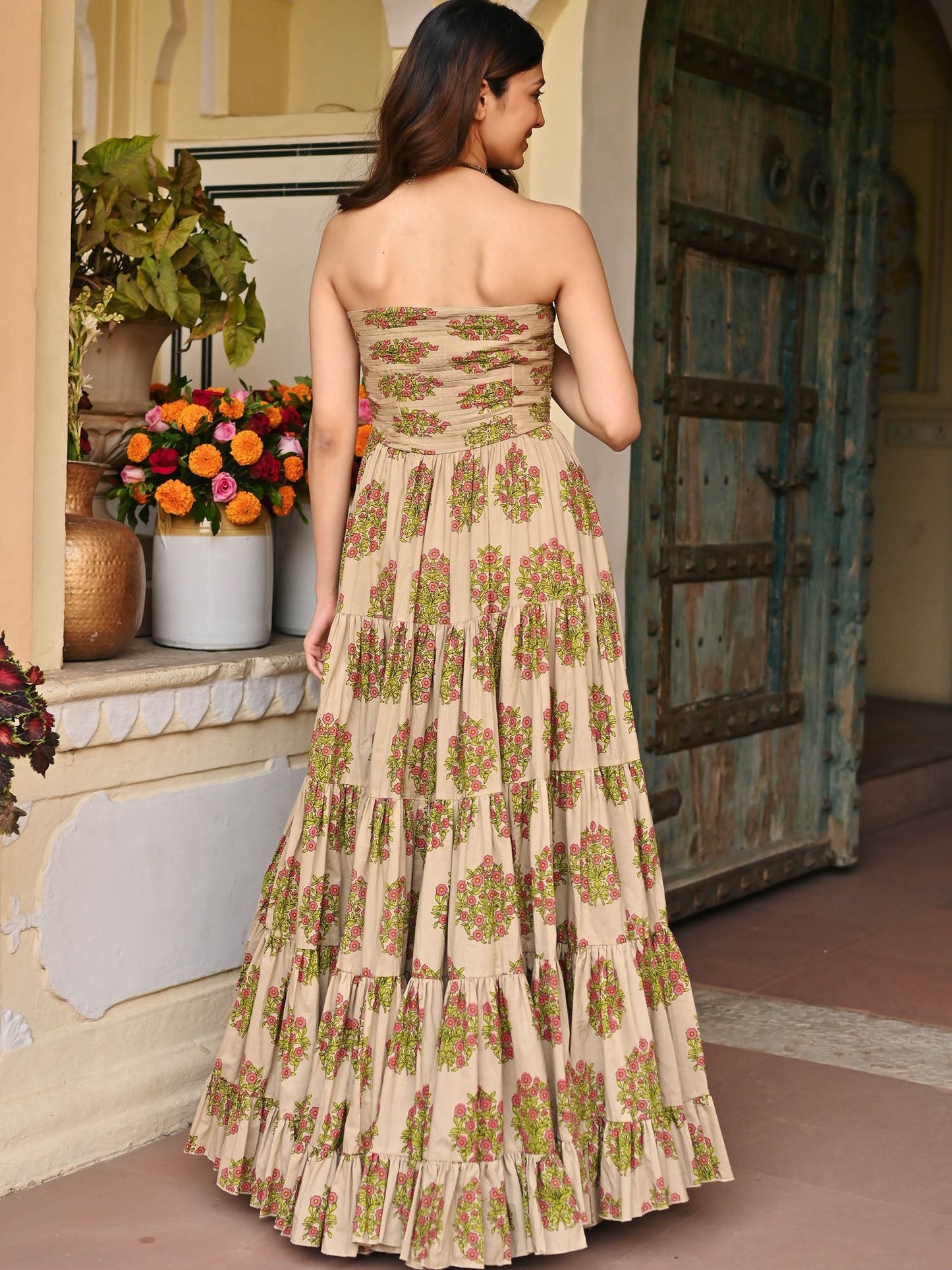Brown Printed Cotton Dress