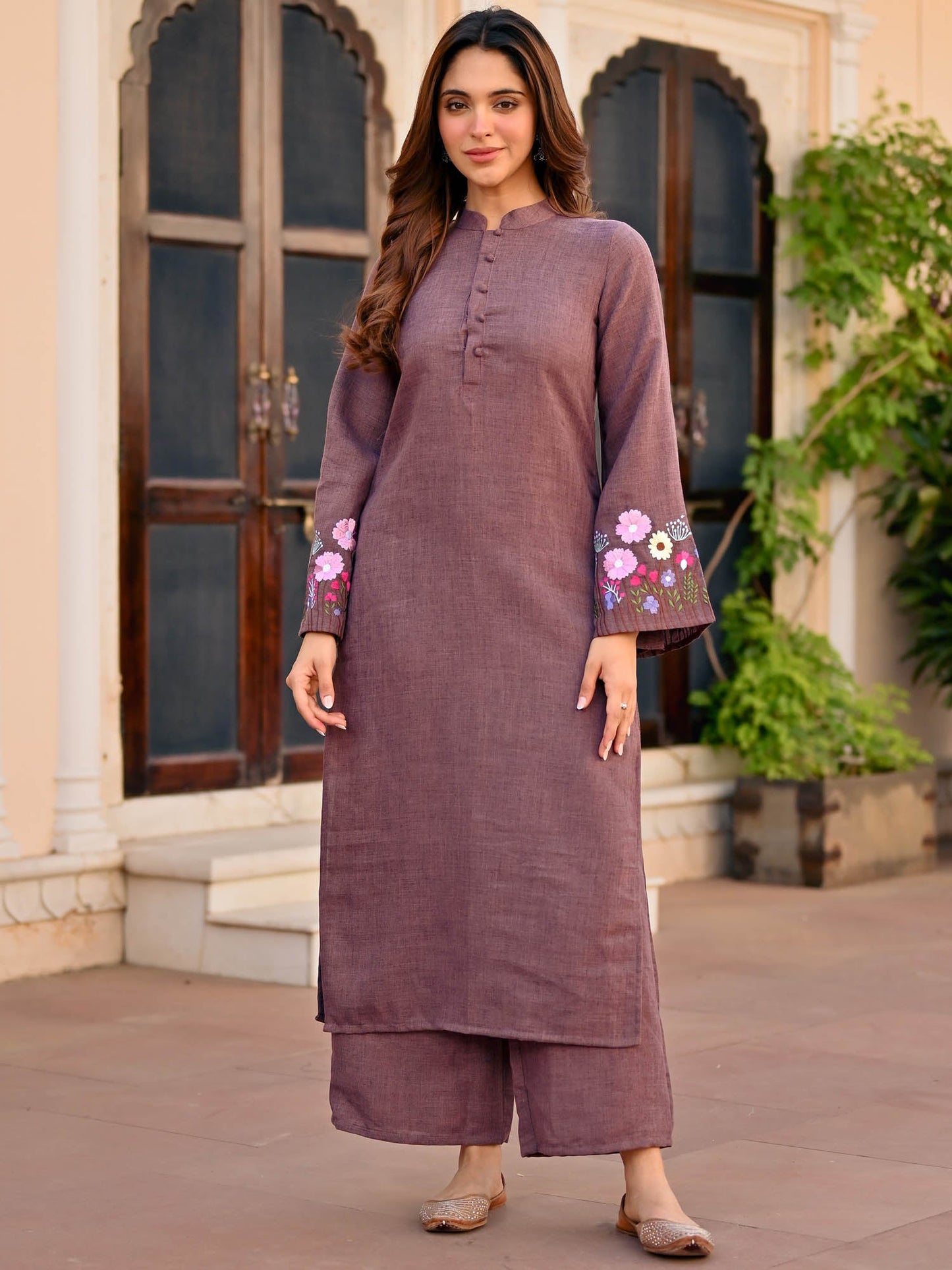 Purple Embroidered Kurta Set