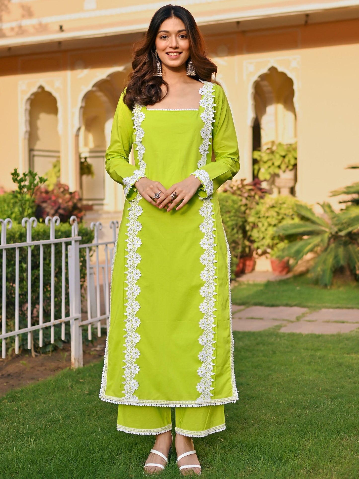 Solid Green Cotton Kurta Set