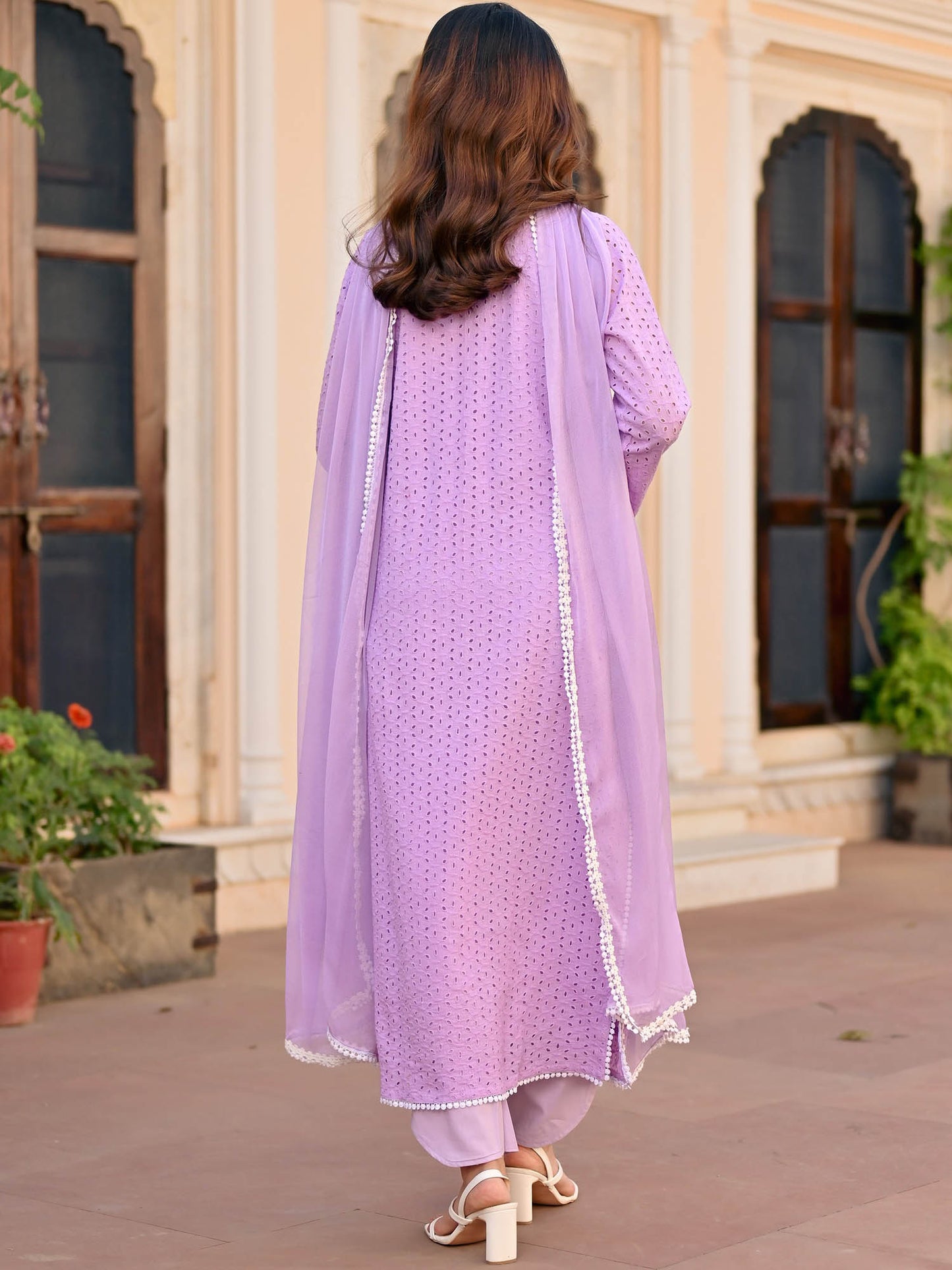 Lavendar Schiffli Kurta Set