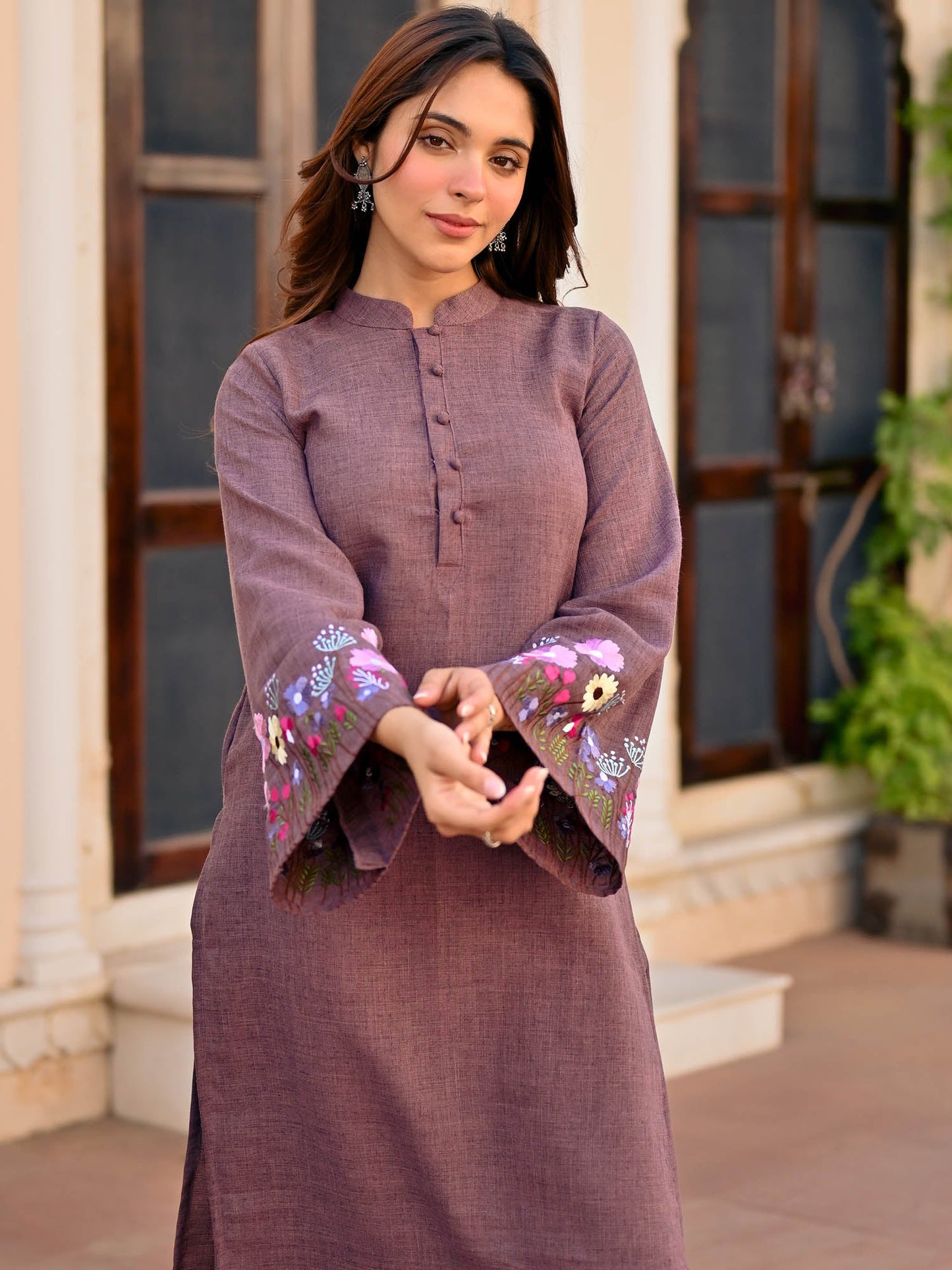 Purple Embroidered Kurta Set