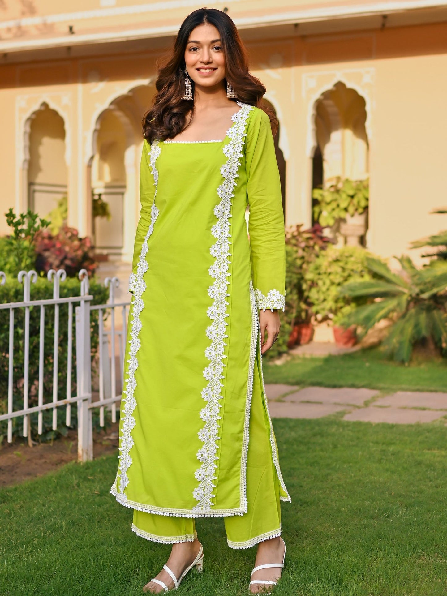 Solid Green Cotton Kurta Set