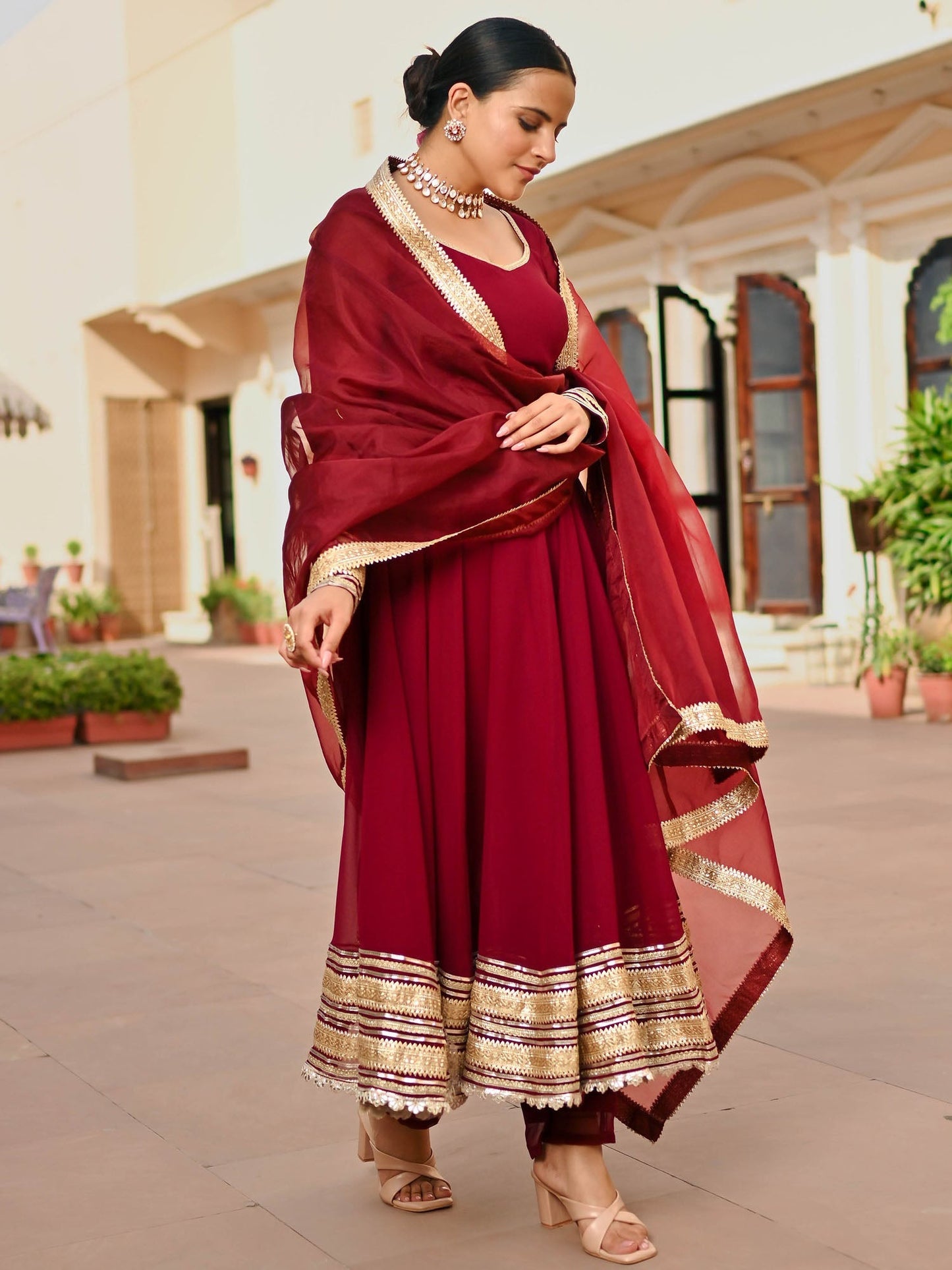 BURGANDY GEORGETTE ANARKALI SET