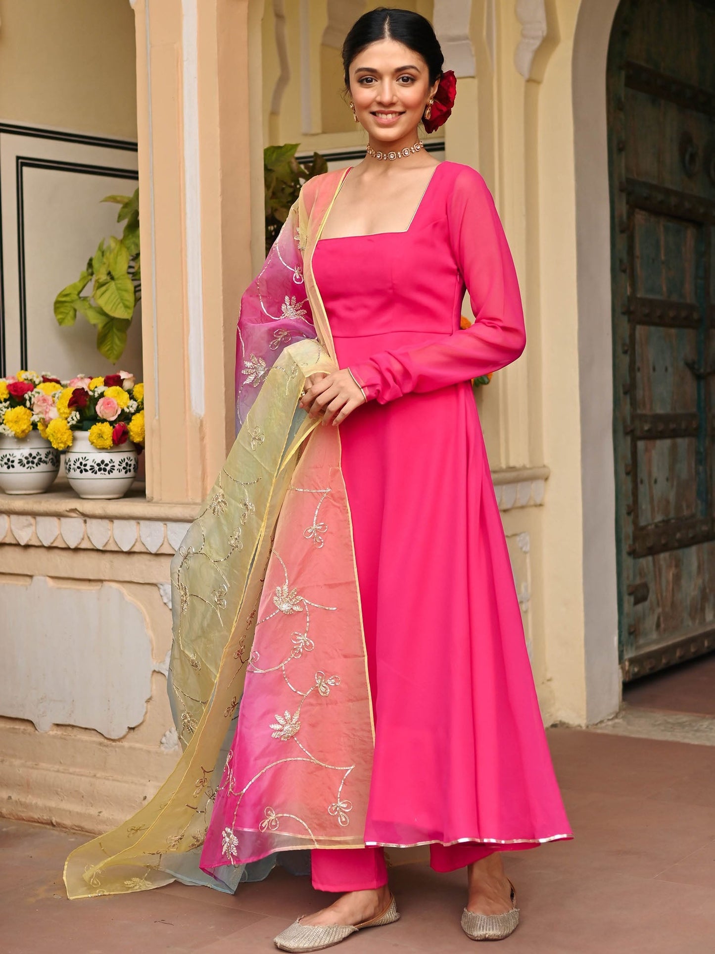 PINK OMBRE ANARKALI SET