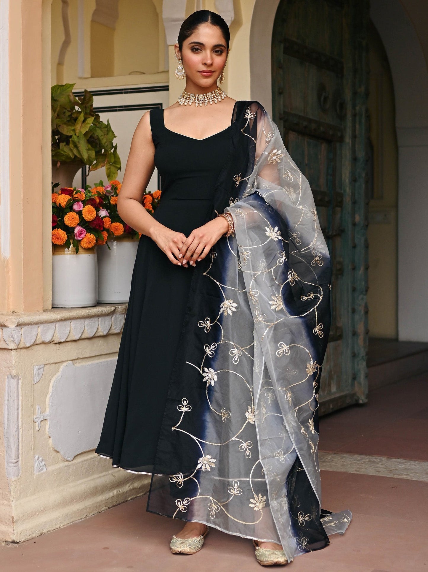 BLACK OMBRE ANRKALI SET