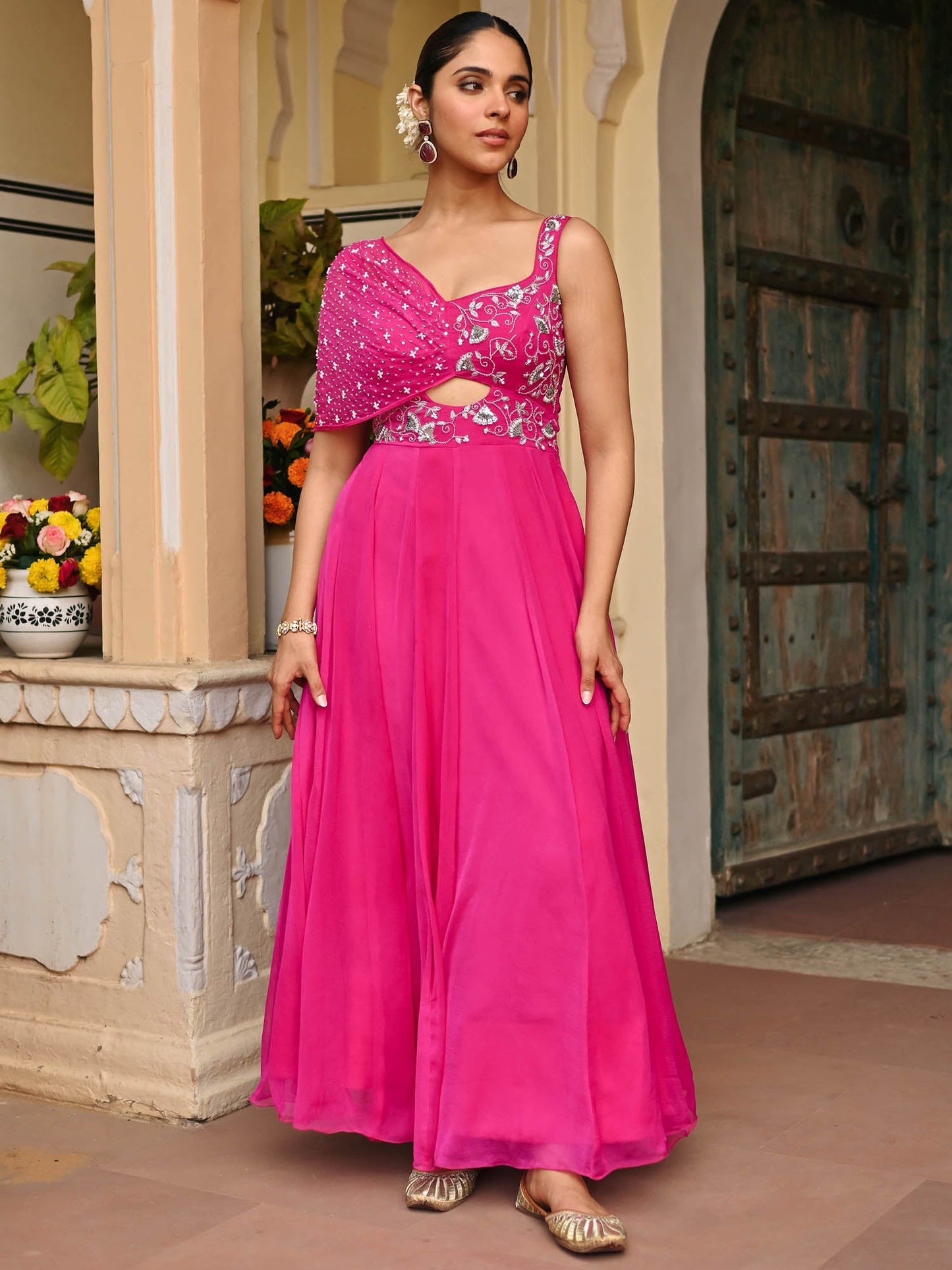 Pink Chiffon Handwork Gown