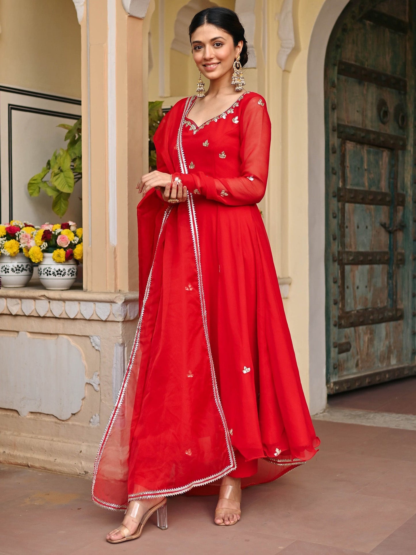 RED GEORGETTE HANDWORK ANARKALI SET