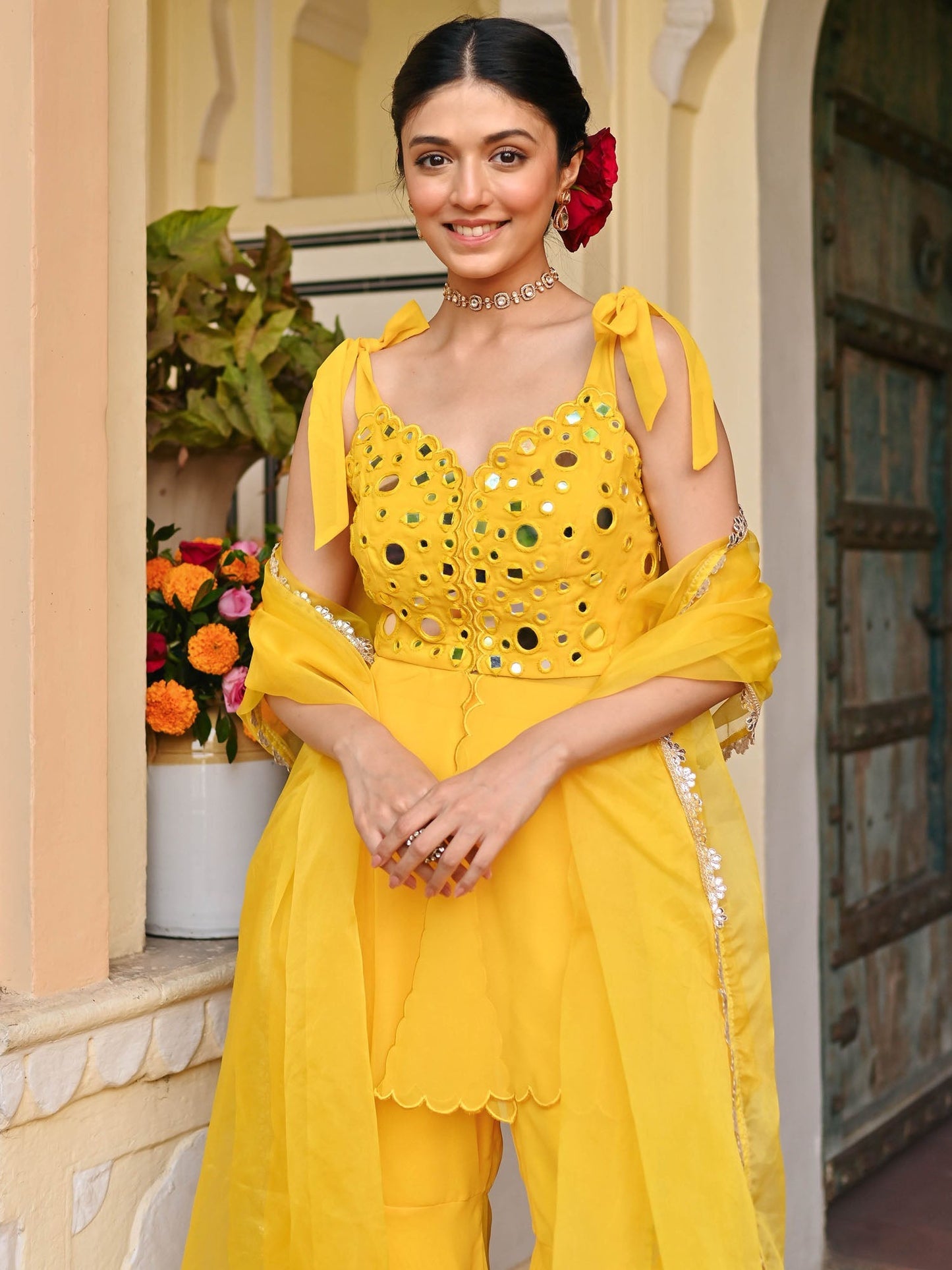 Yellow Mirror Sharara Set