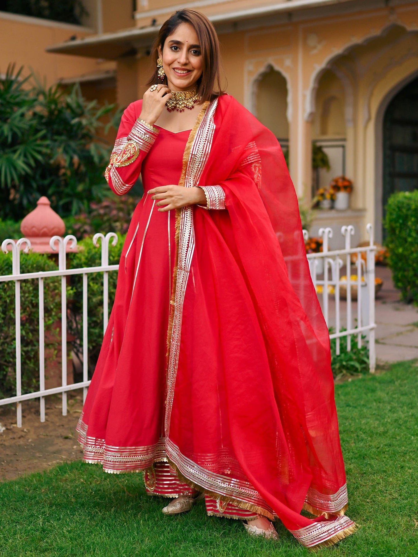 Red Paisley Gota Anarkali Set