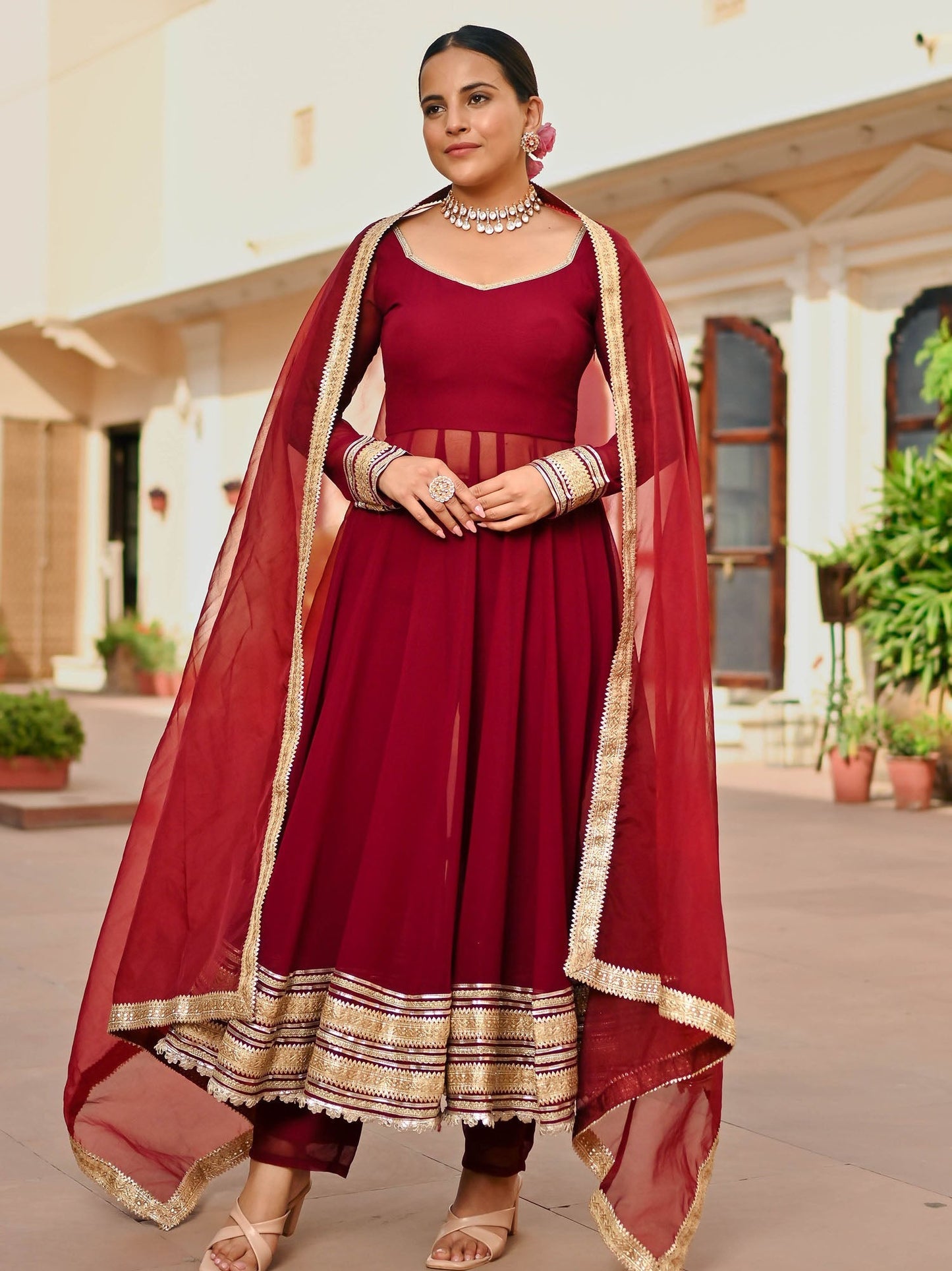 BURGANDY GEORGETTE ANARKALI SET