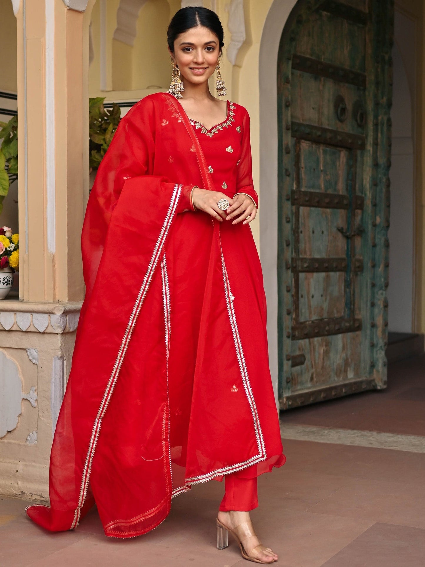 RED GEORGETTE HANDWORK ANARKALI SET