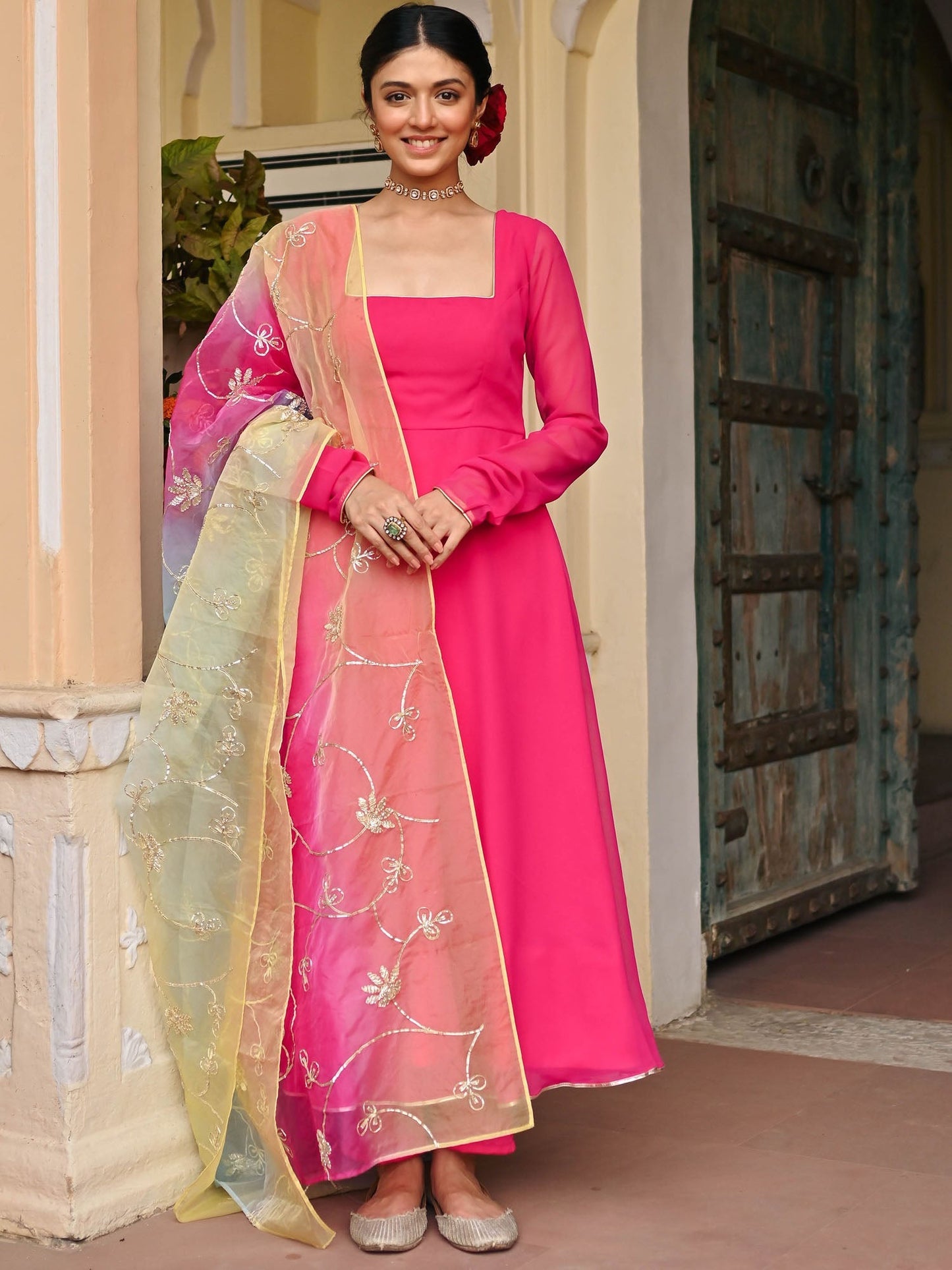PINK OMBRE ANARKALI SET