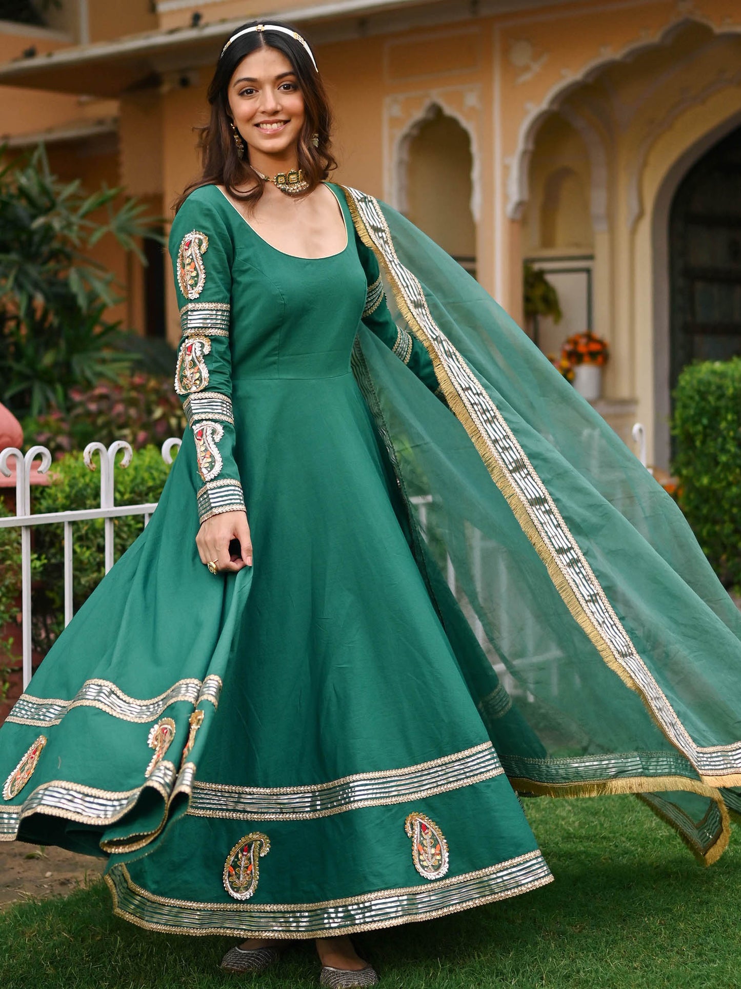 Green Paisley Gota Anarkali Set