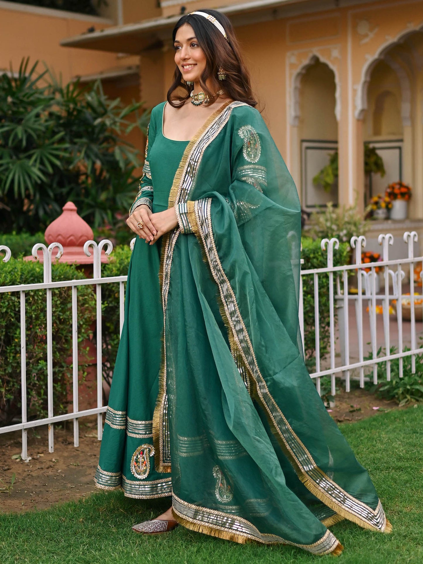 Green Paisley Gota Anarkali Set
